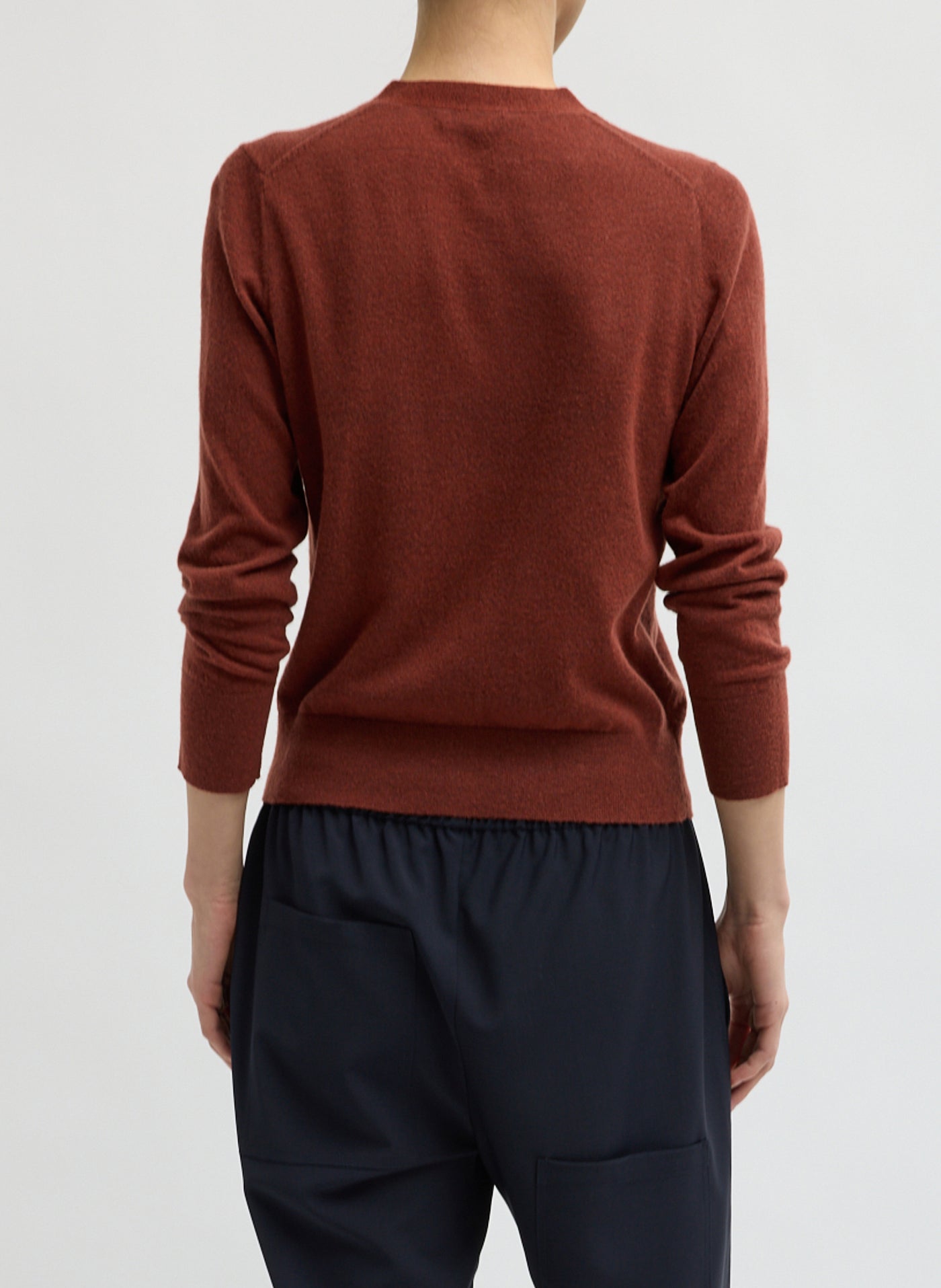Red Clay Skinlike Mercerized Wool V-Neck Shrunken Cardigan