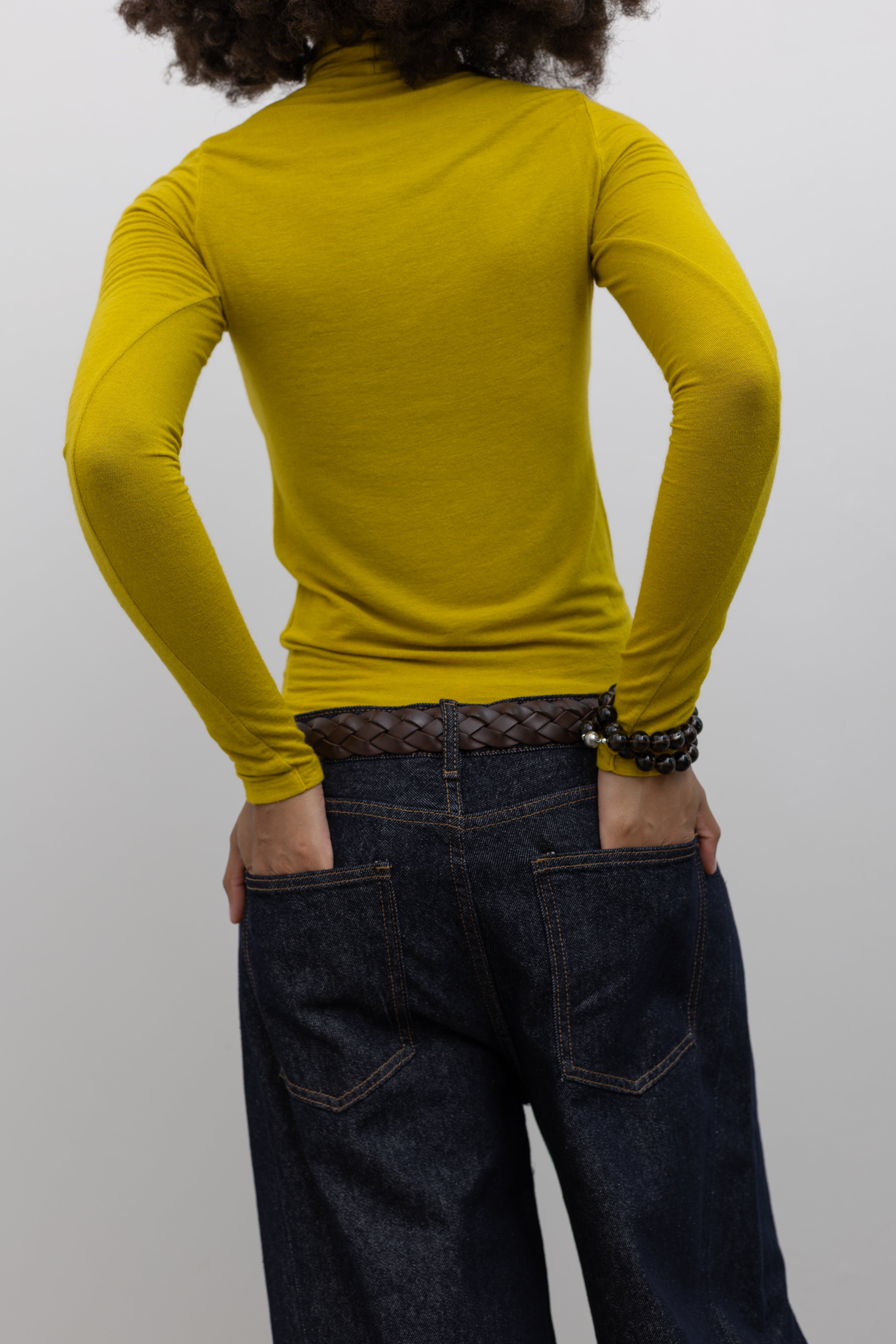 TELA Matilde Lime Fitted Jersey Top with Mock Neck at Alas Eius