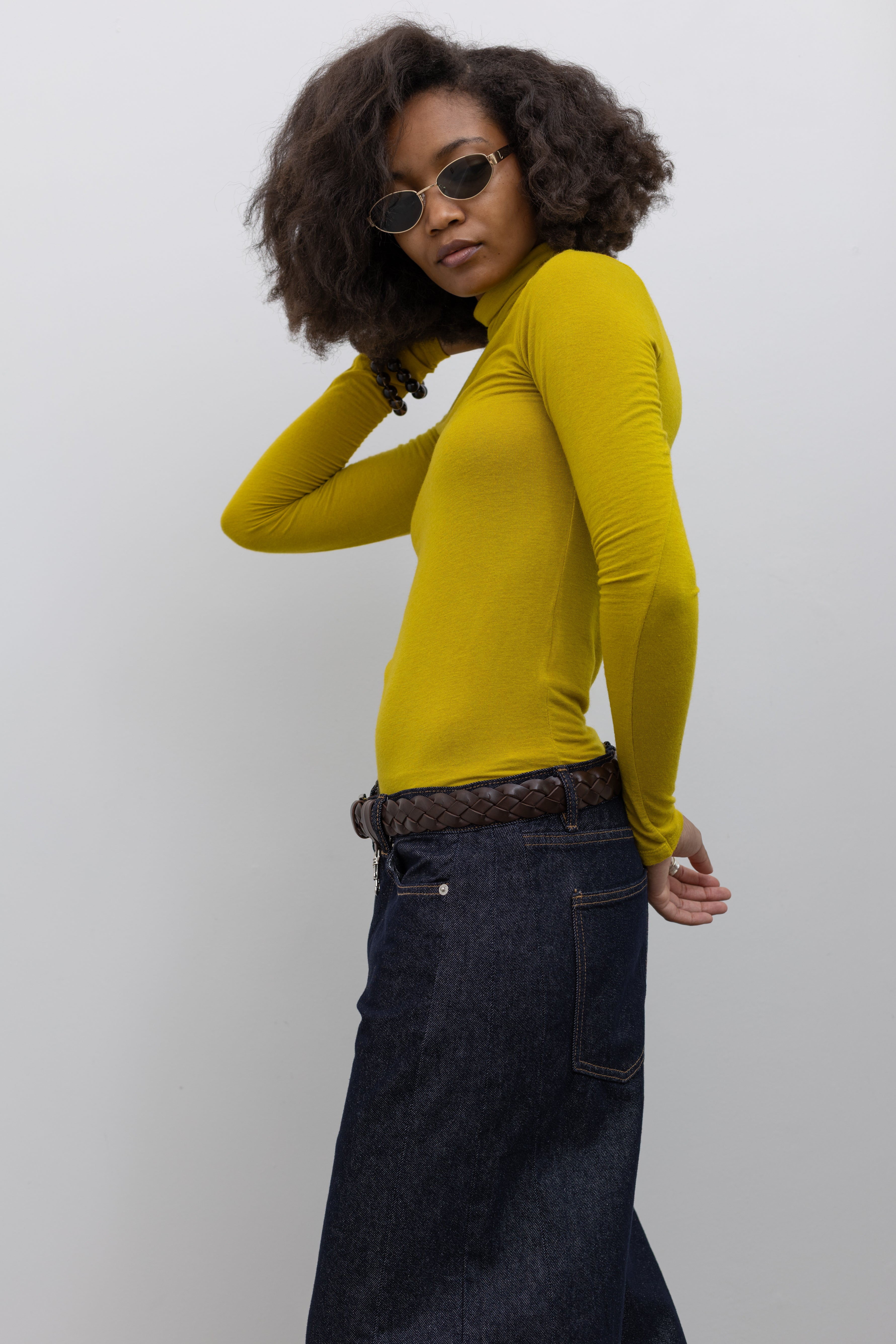 TELA Matilde Lime Mock Neck Layering Top Made in Italy at Alas Eius