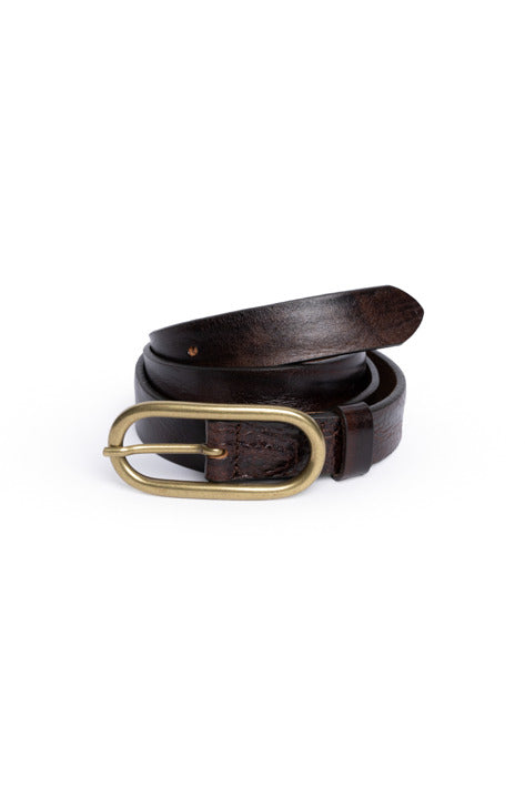 TELA Ronda Black Leather Belt with Gold Tone Oval Buckle Made in Italy at Alas Eius