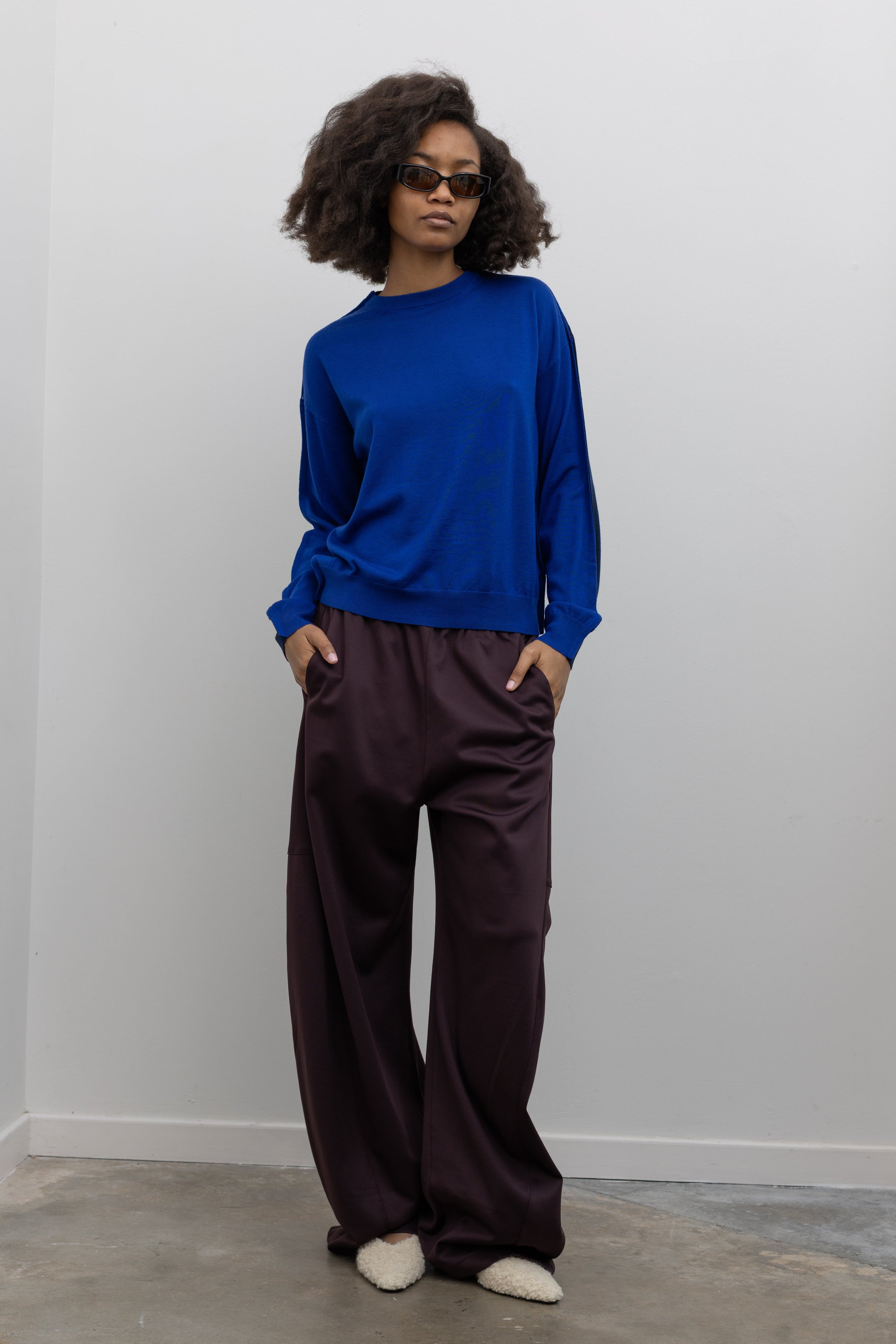 TELA Wen Italian Wool Two Tone Sweater in Blue at Alas Eius