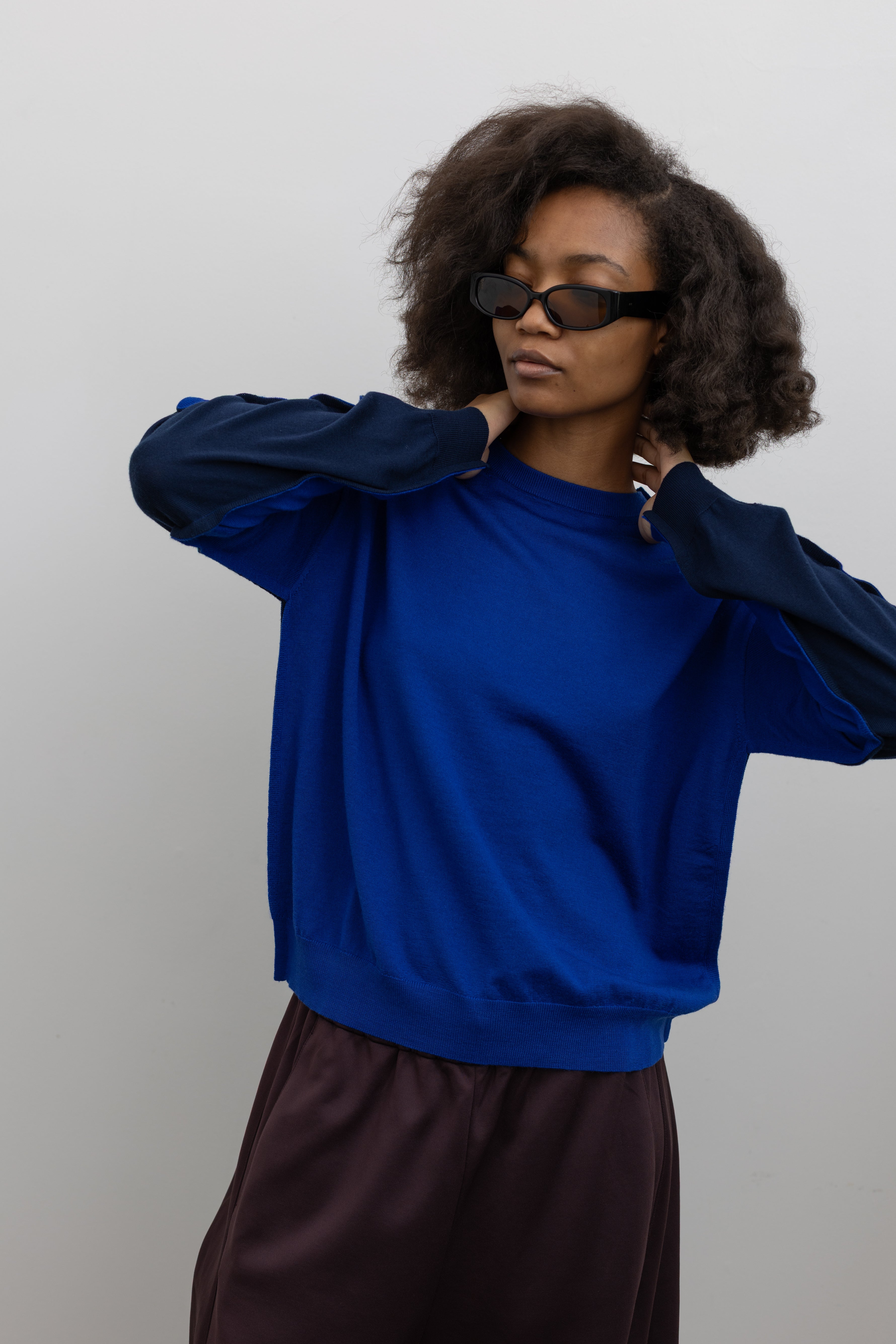 TELA Wen Two Tone Blue Wool Sweater Made in Italy at Alas Eius