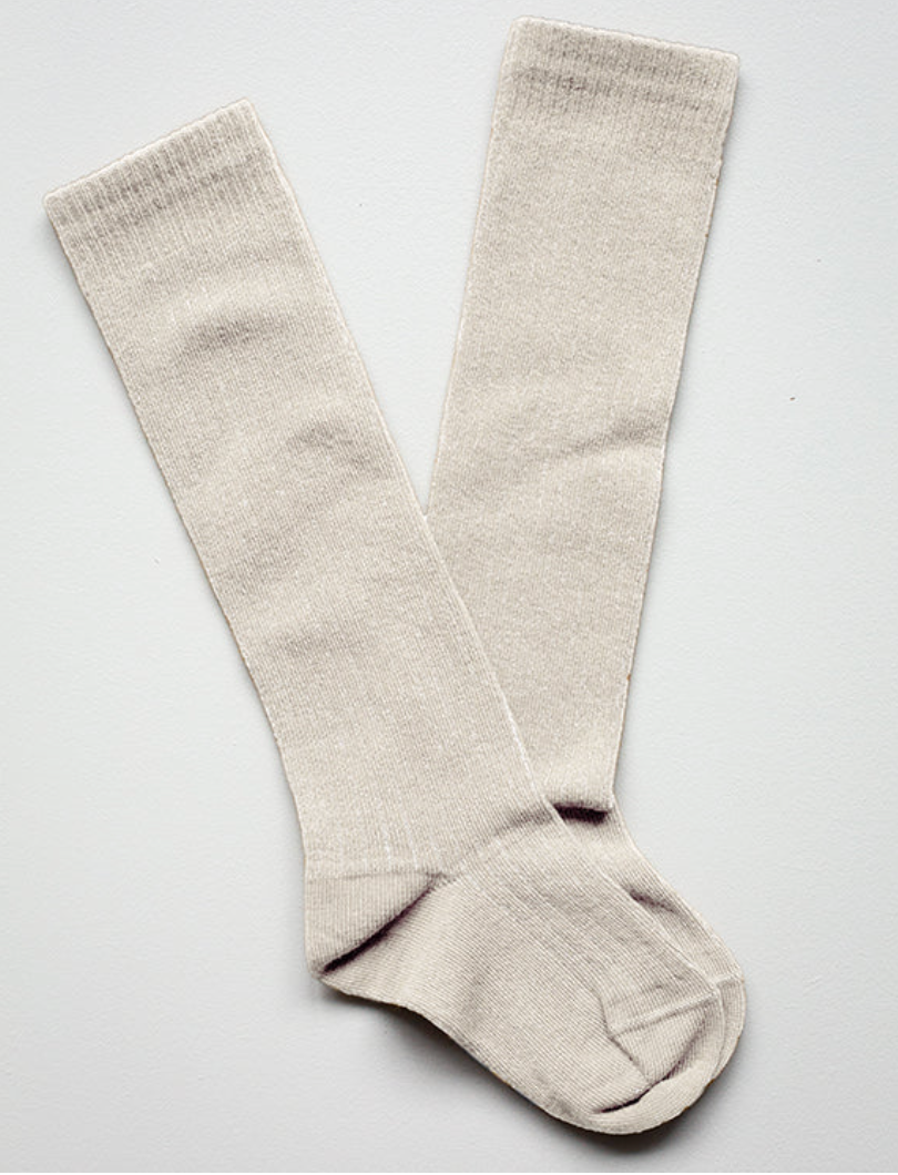 The Simple Folk oatmeal ribbed organic cotton crew socks at Alas Eius