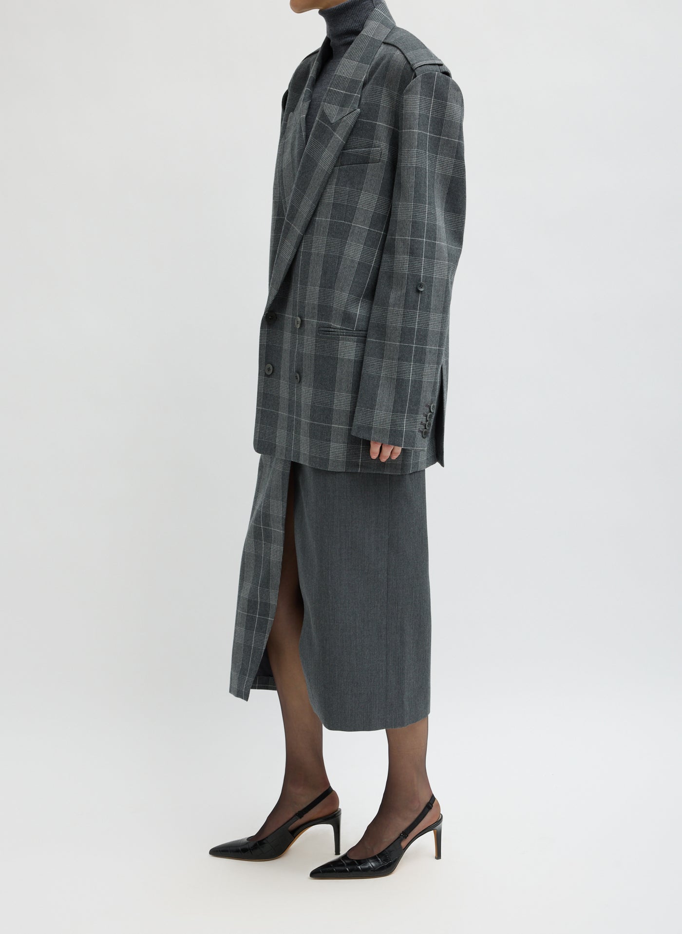 Tibi relaxed fit wool plaid blazer with detachable sleeve detail at Alas Eius