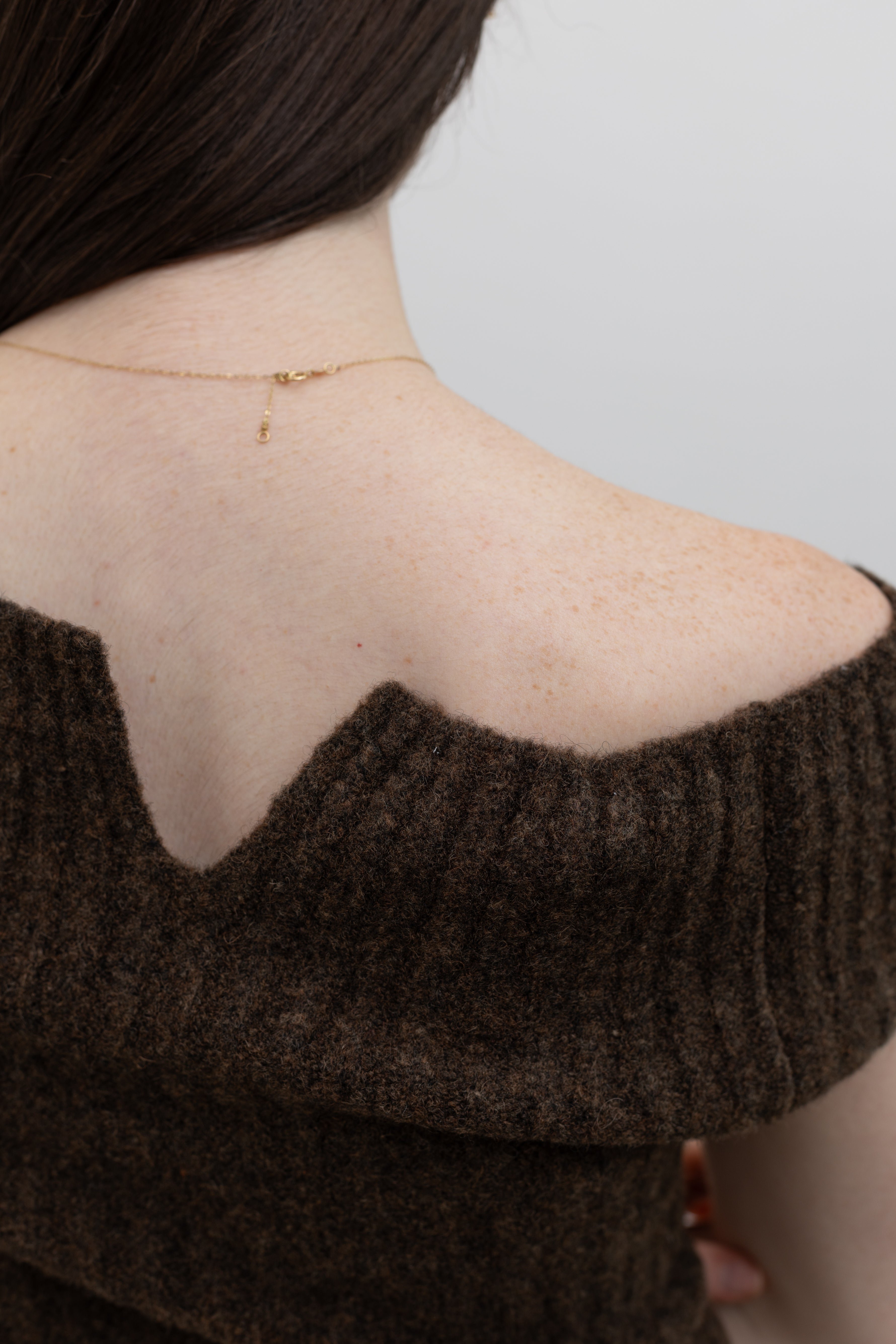 Brown Off Shoulder Wool Knit Top