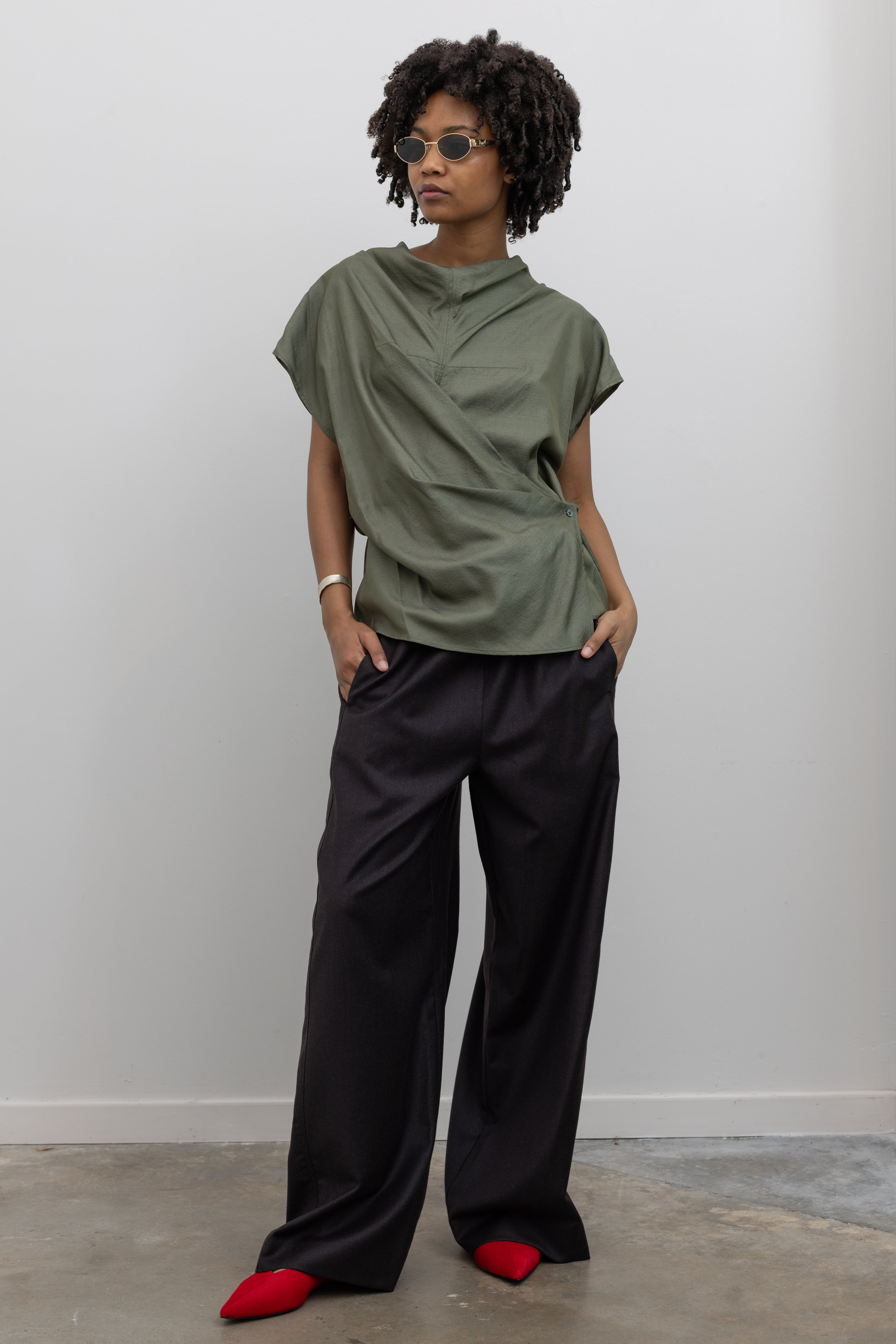 Green Kora Crossover Silk Blouse