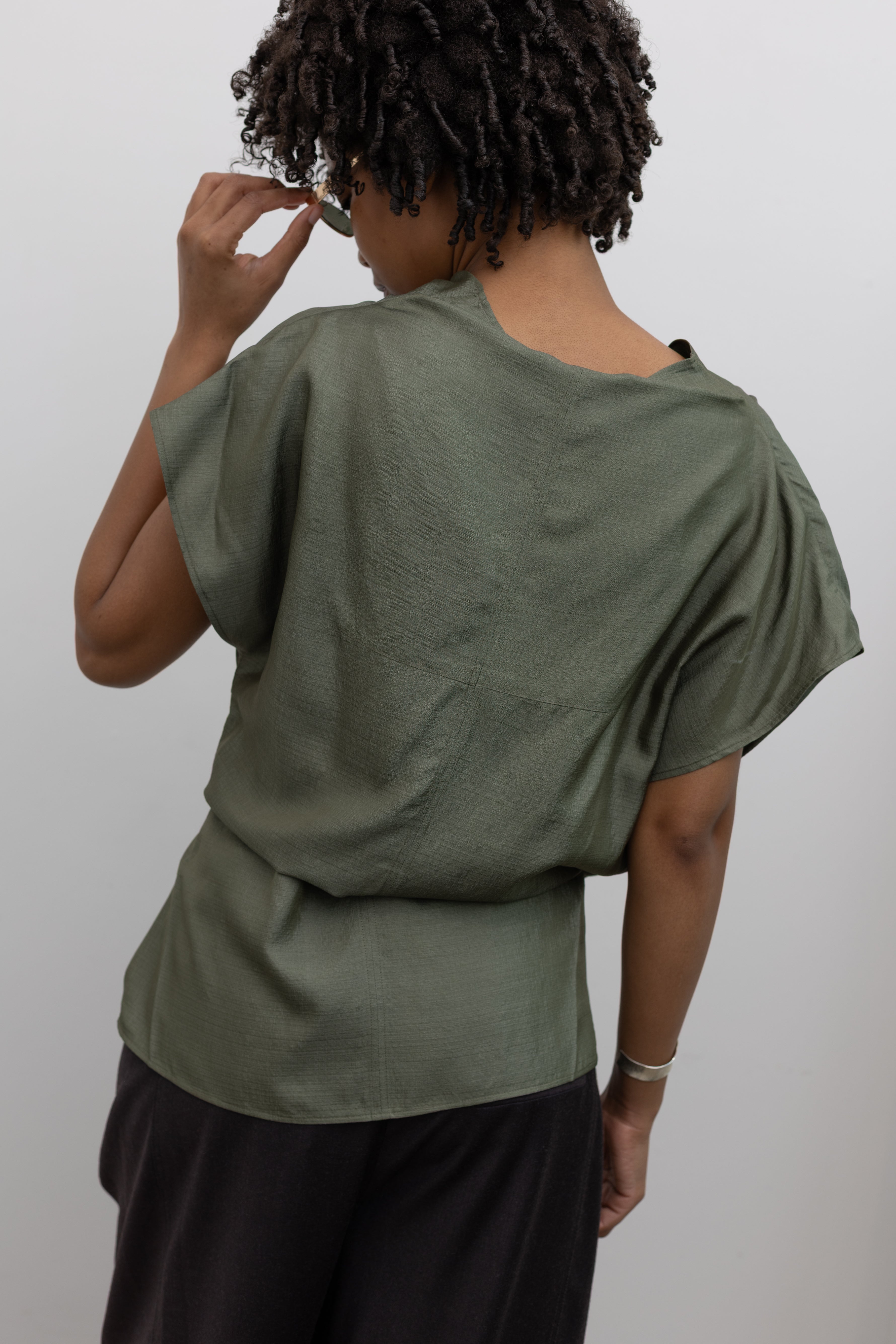 Green Kora Crossover Silk Blouse