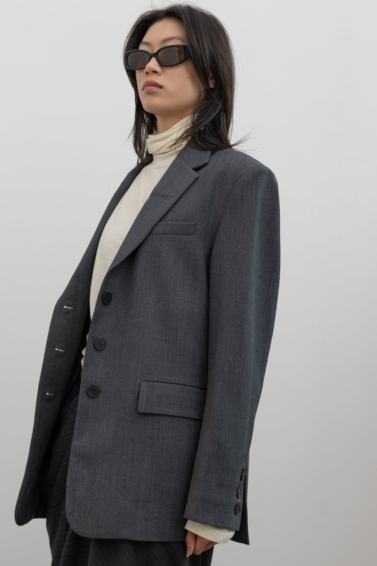 Charcoal Wool Blend Oversized Jacket