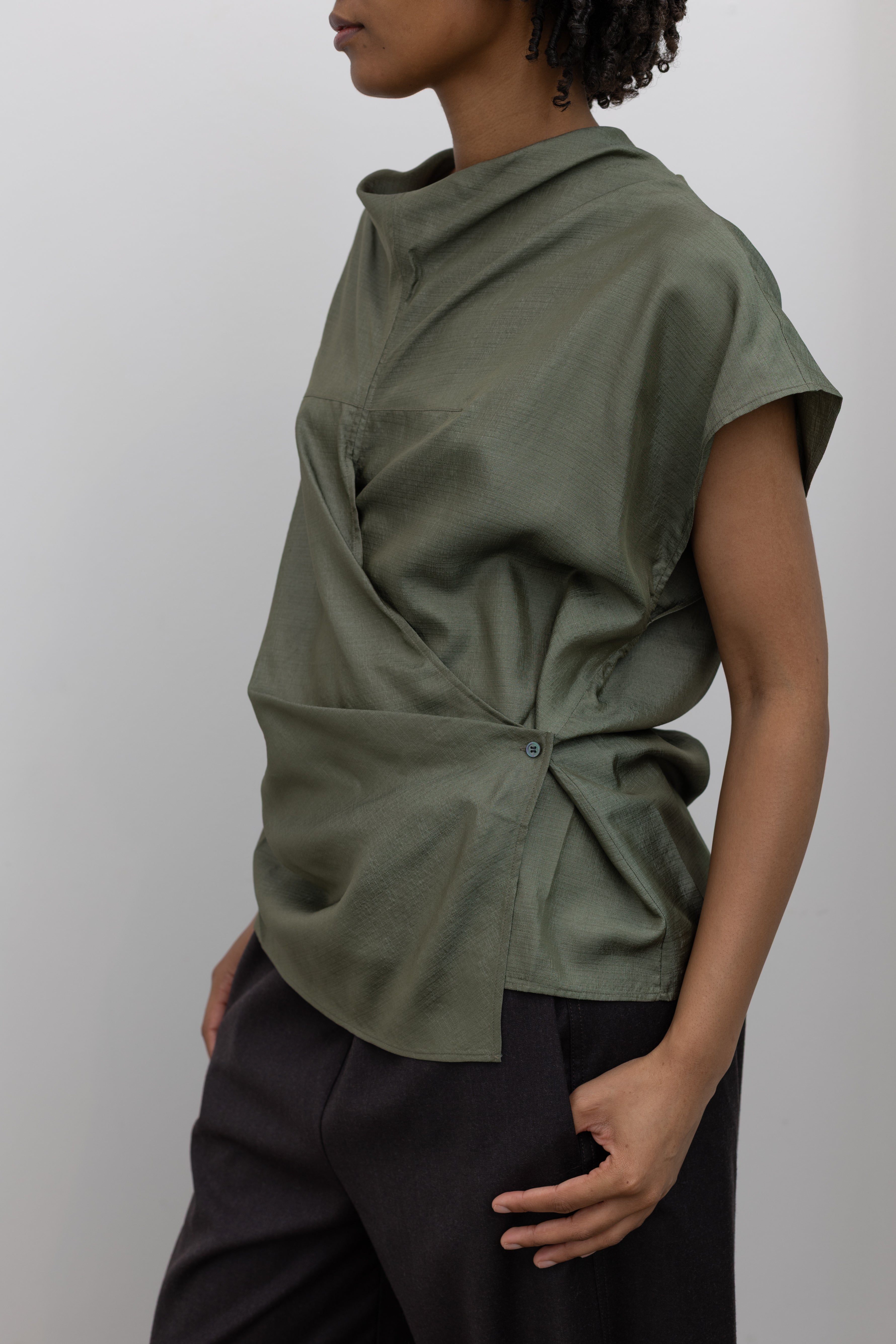 Green Kora Crossover Silk Blouse