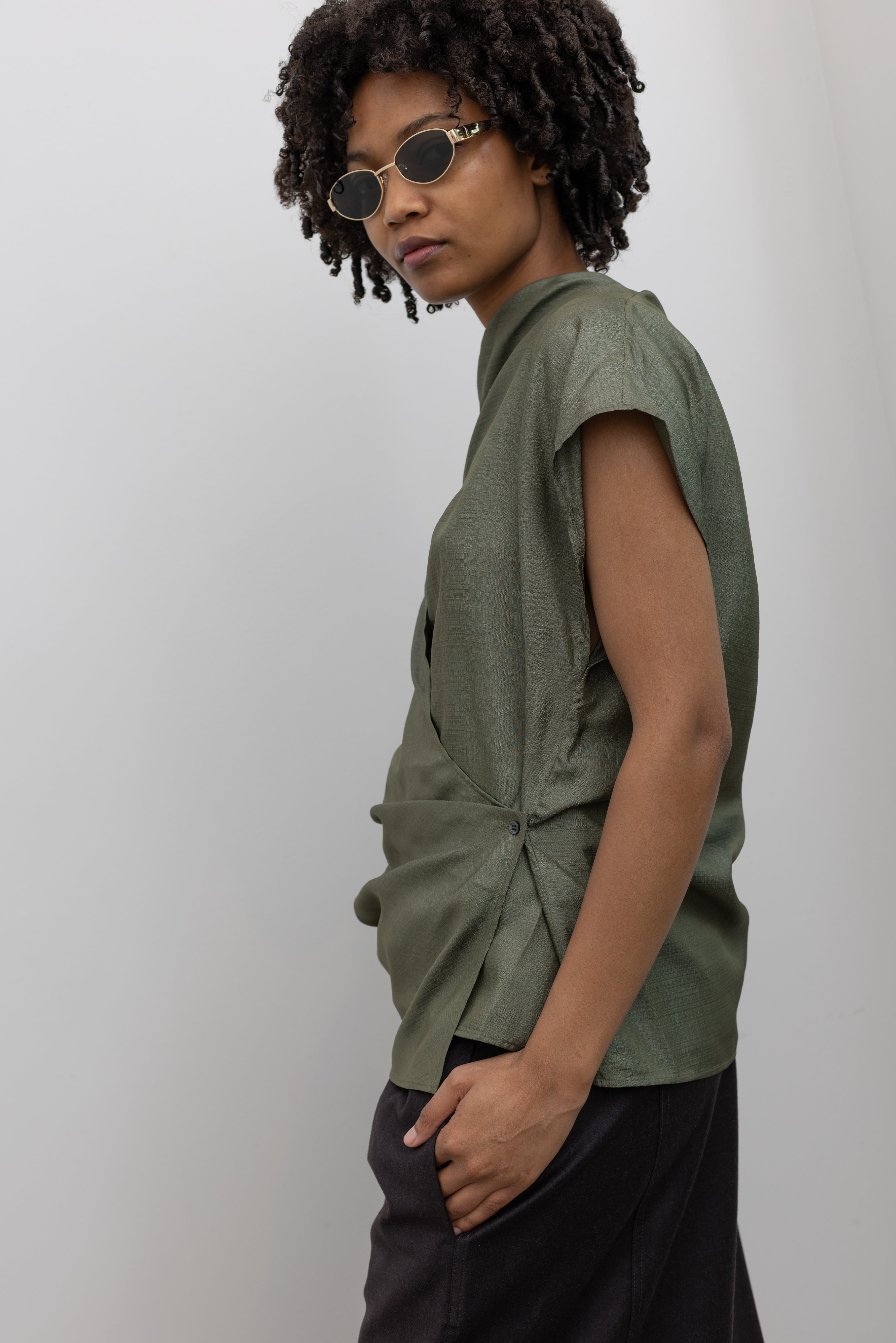 Green Kora Crossover Silk Blouse
