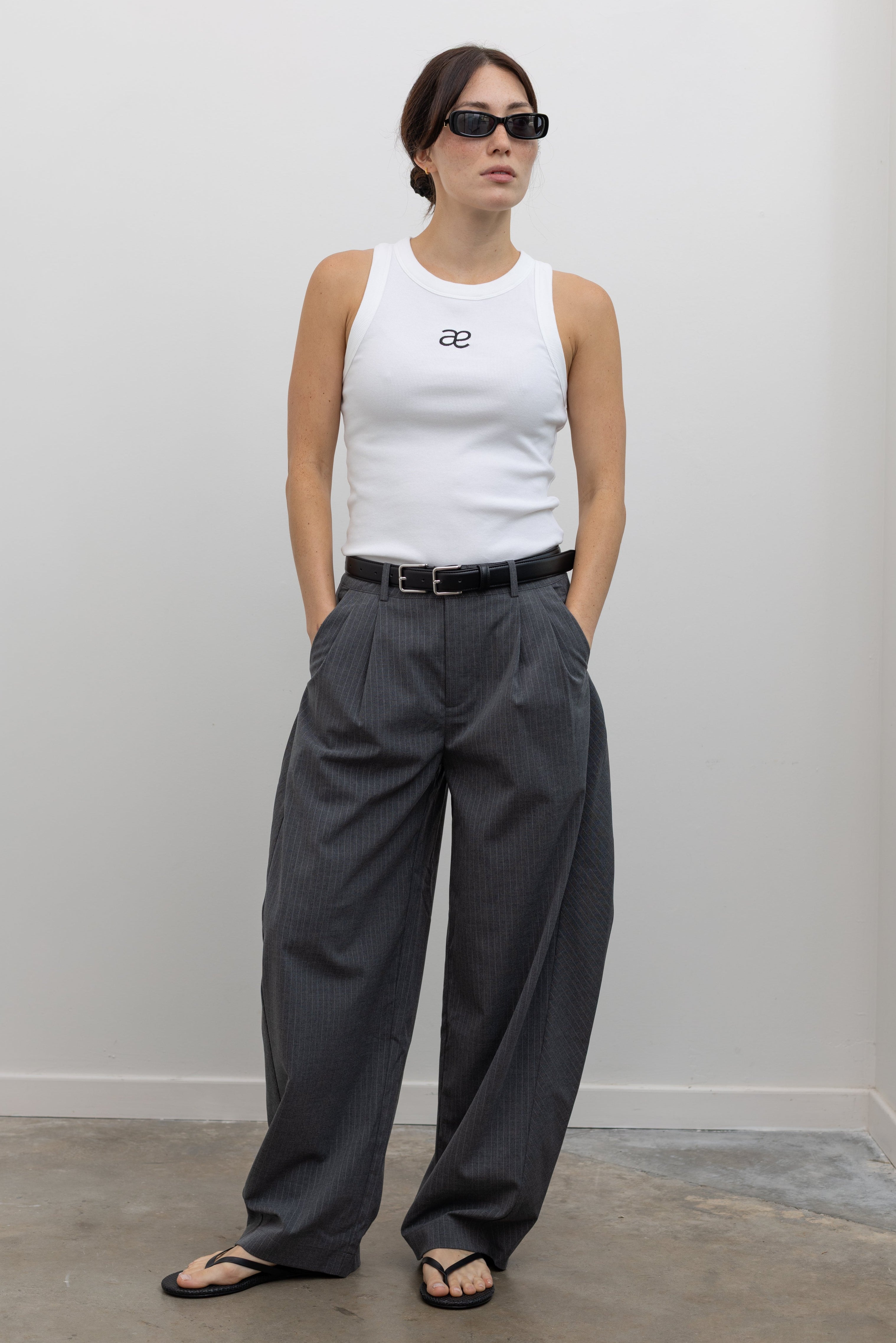 Charcoal Stripe Barrel Pants