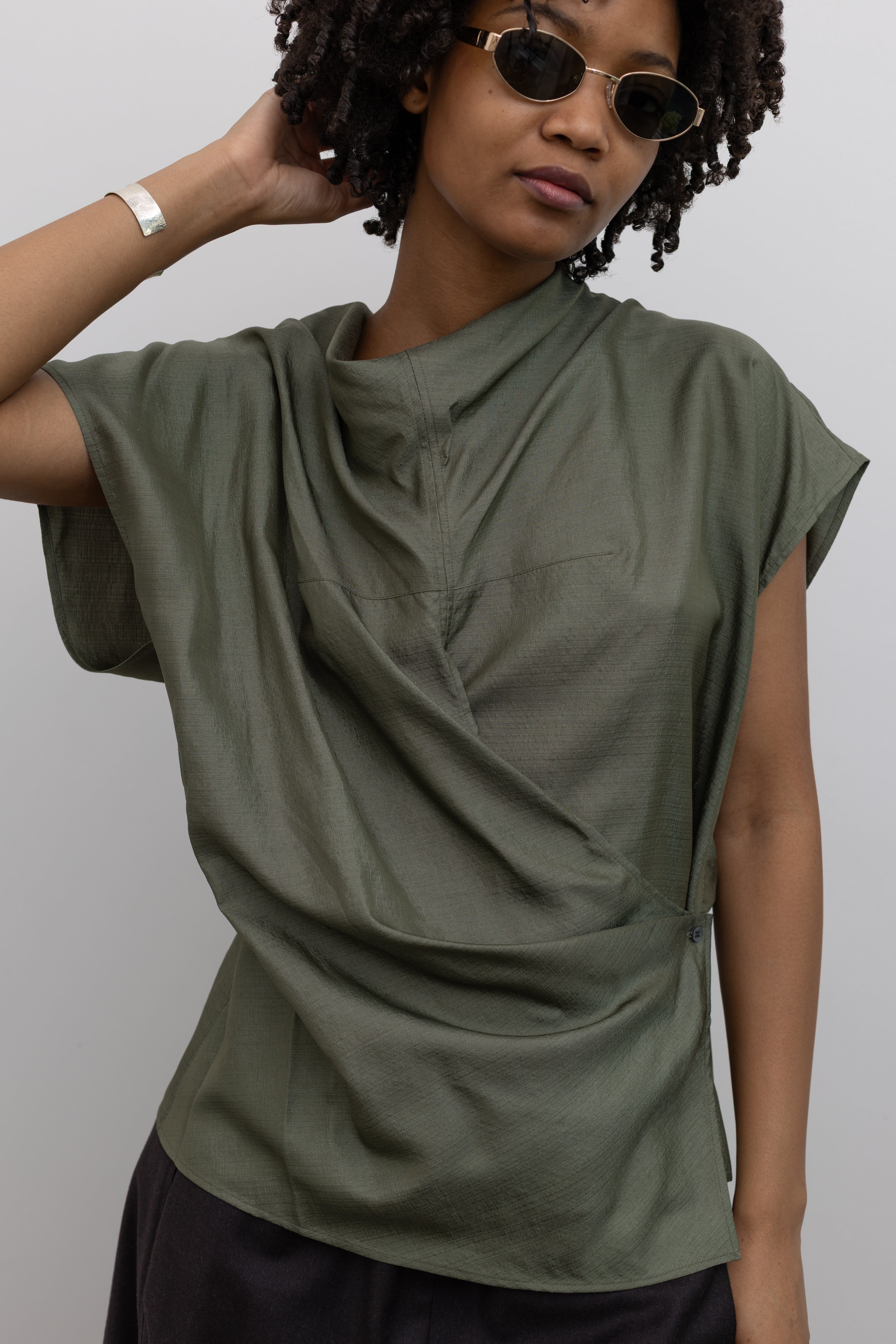 Green Kora Crossover Silk Blouse