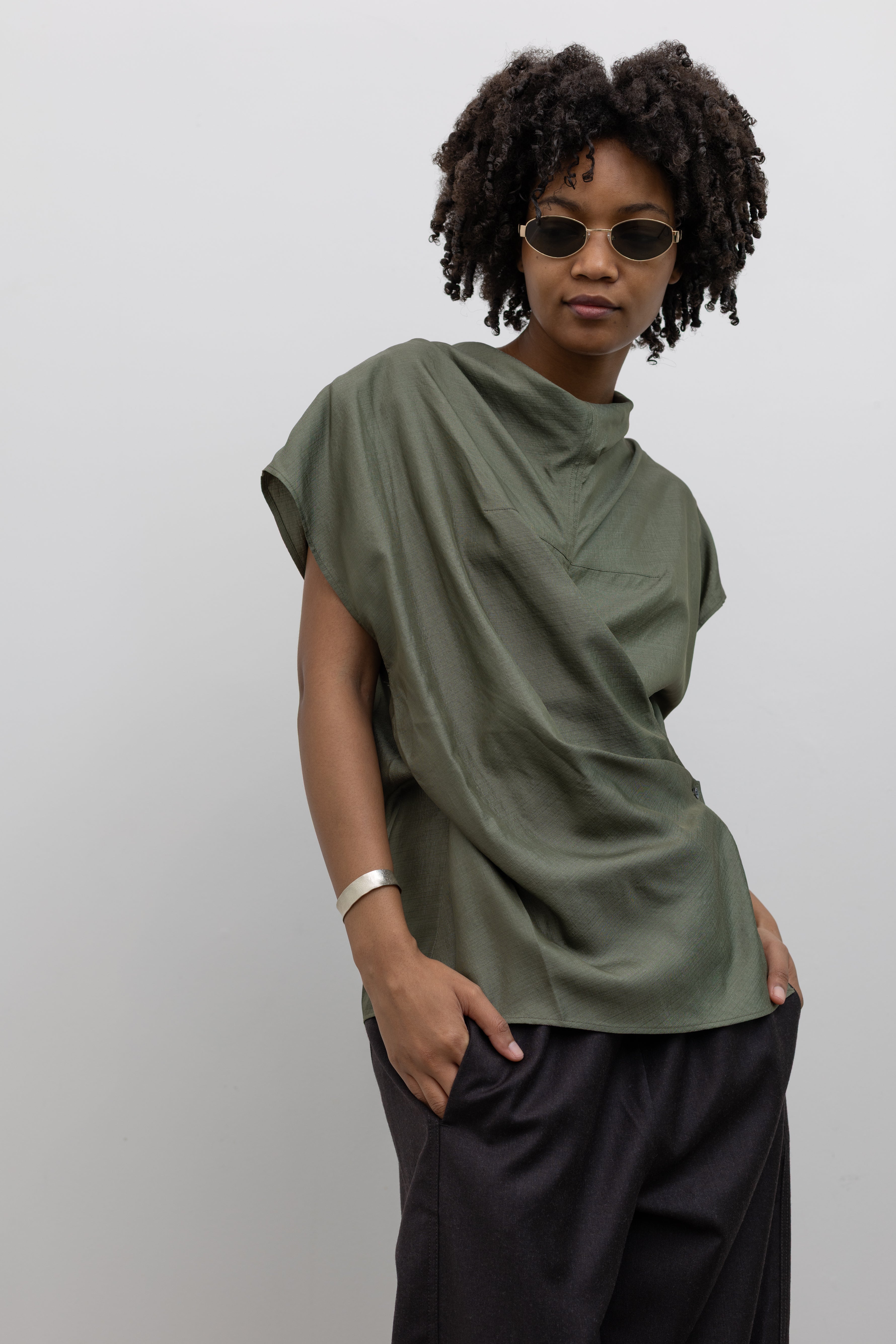 Green Kora Crossover Silk Blouse