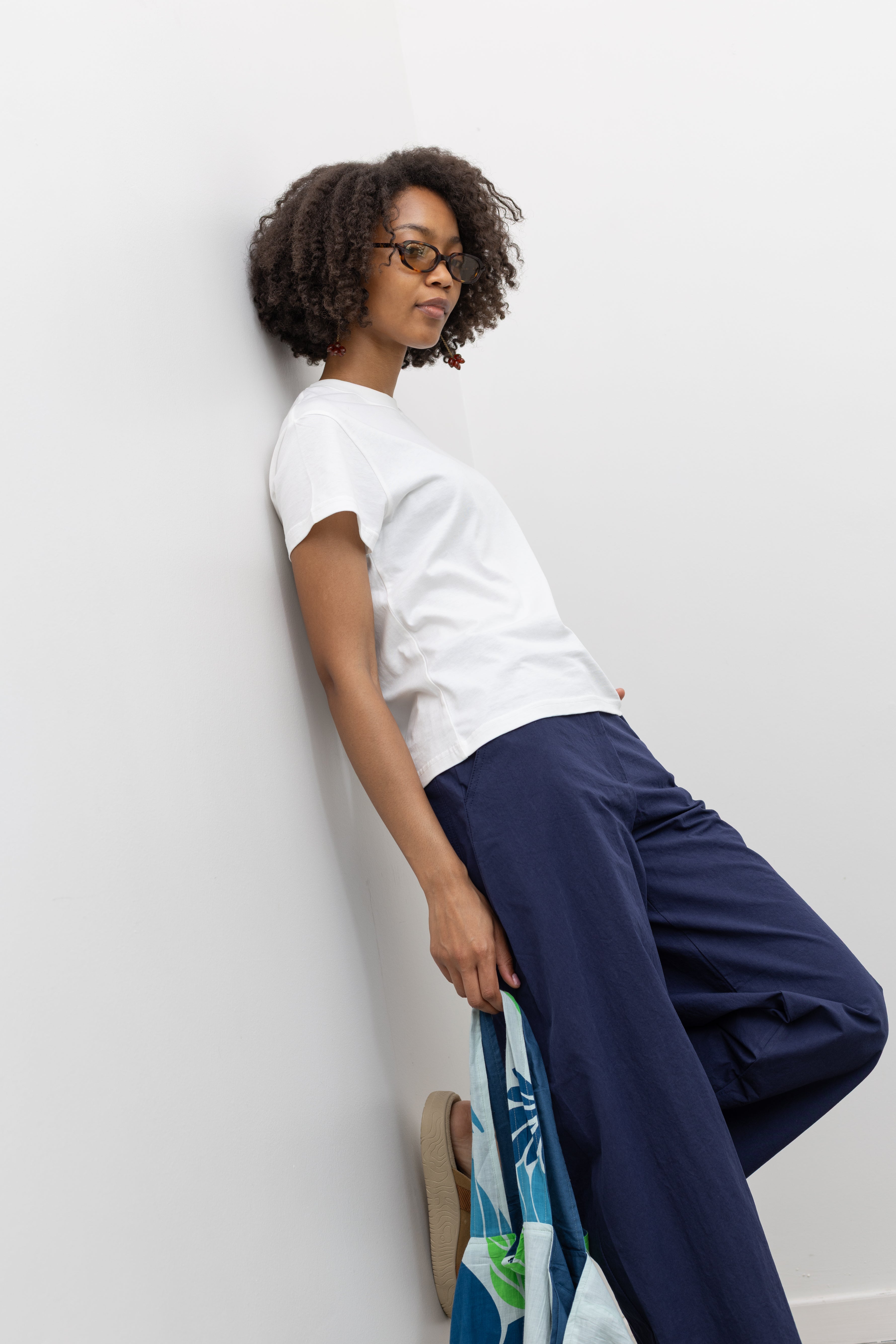 Blue Cotton Barrel Pants