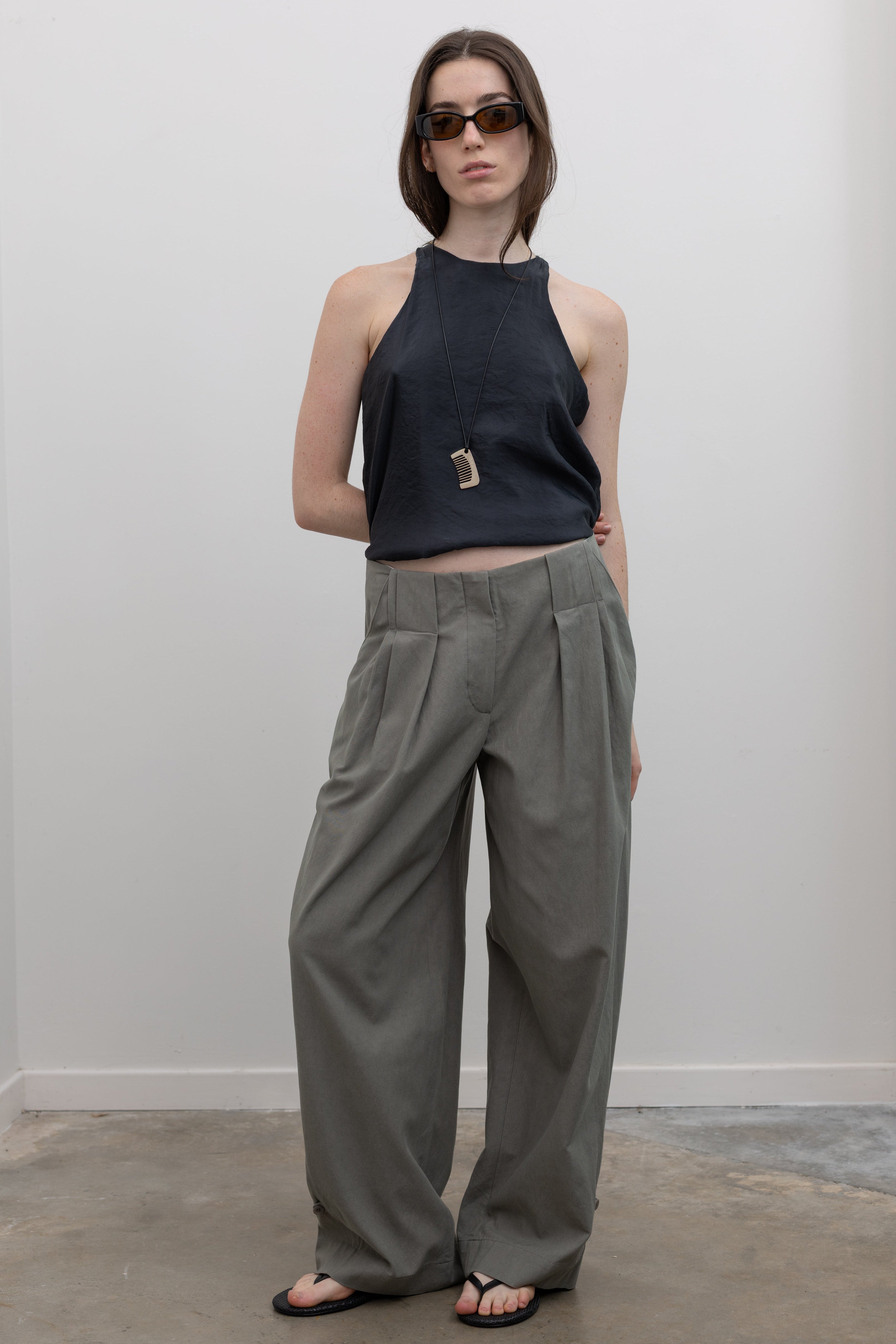 Khaki Wide Two-Tuck Pants