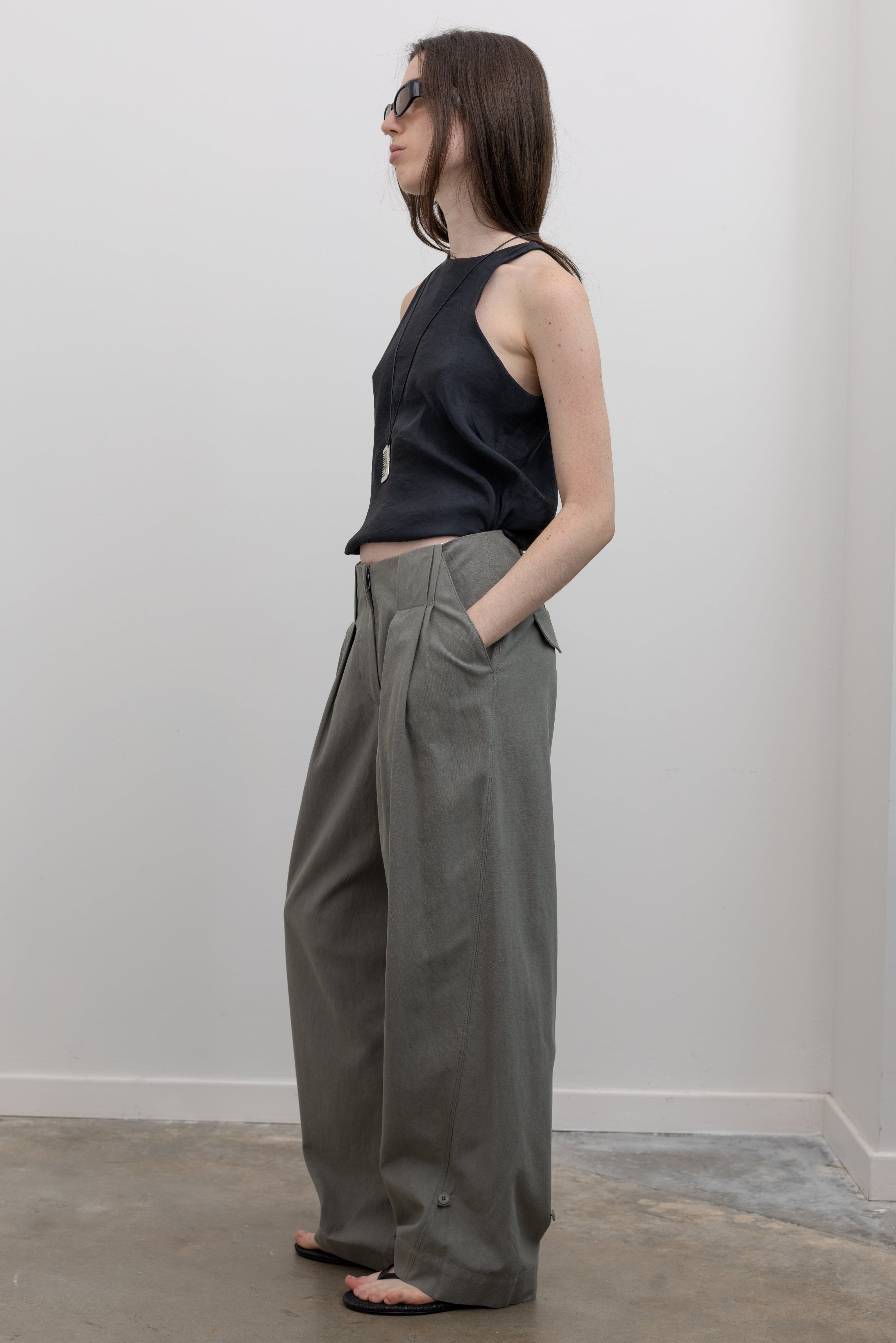 Khaki Wide Two-Tuck Pants