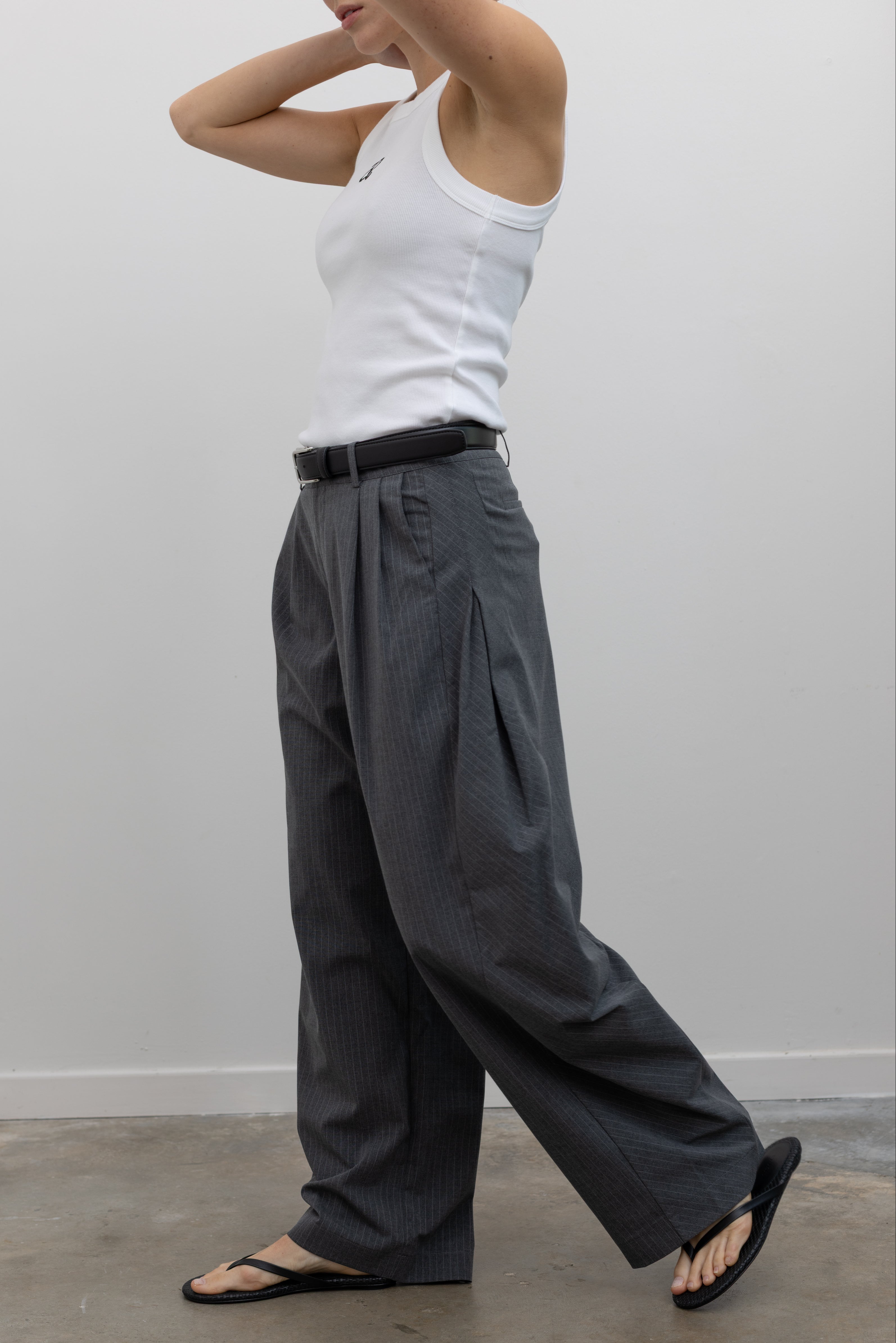 Charcoal Stripe Barrel Pants