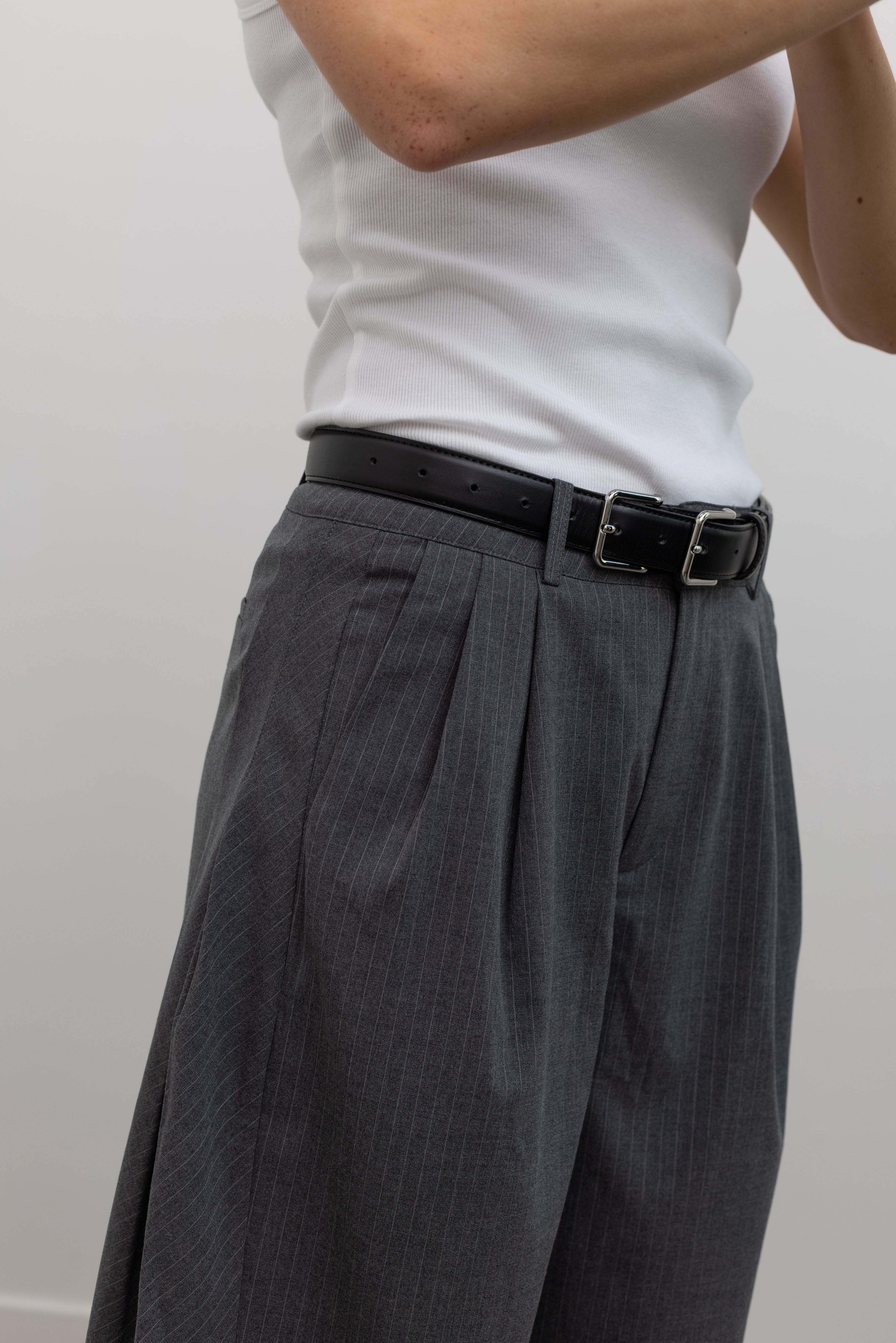 Charcoal Stripe Barrel Pants