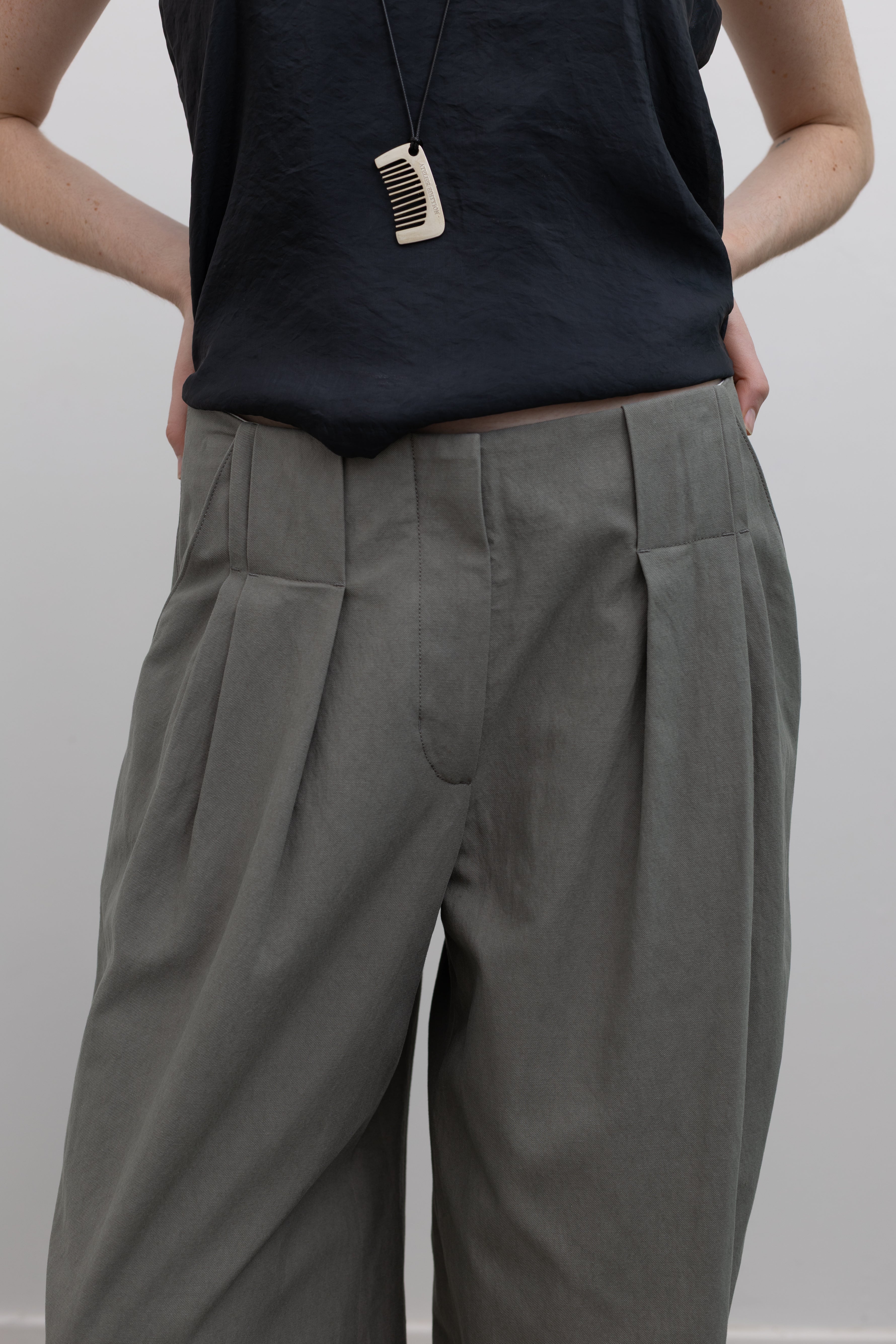 Khaki Wide Two-Tuck Pants