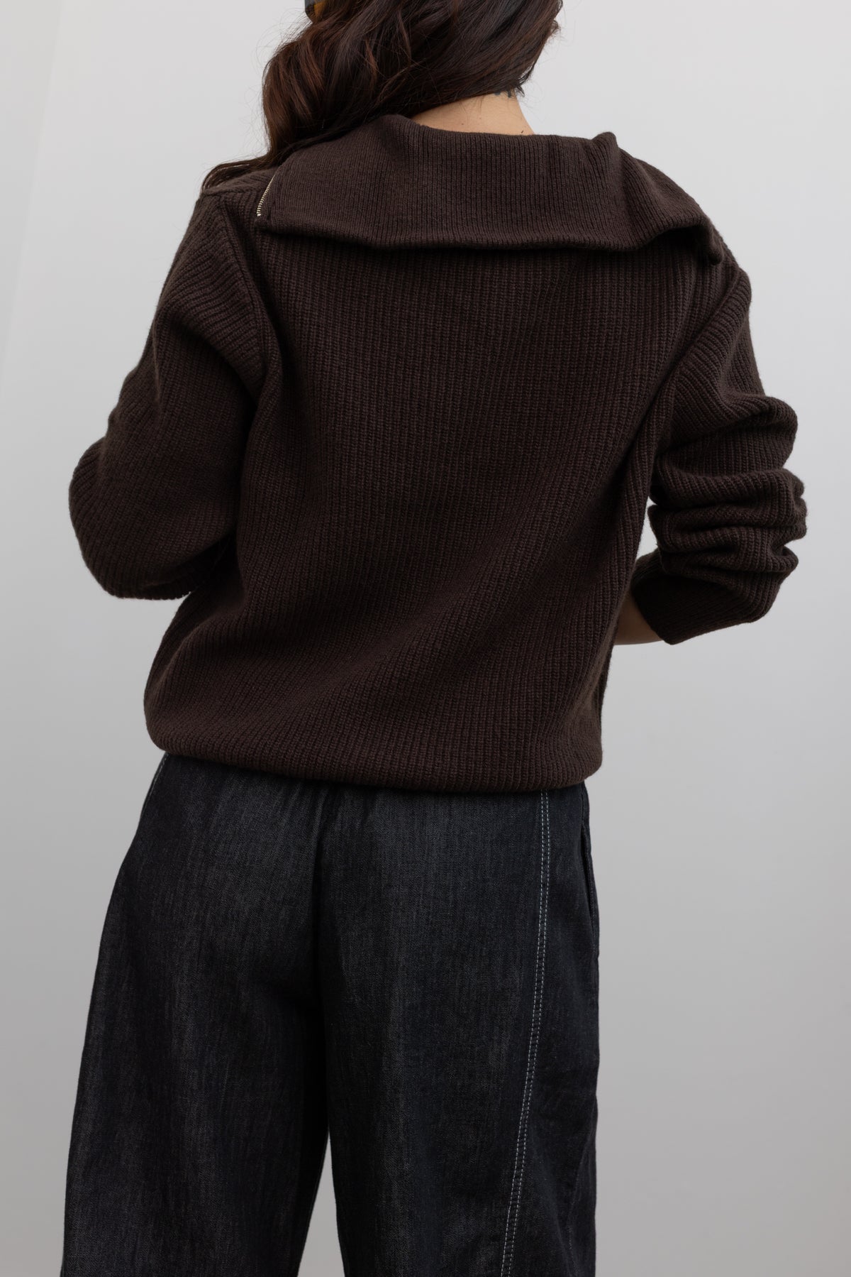 Brown Ribbed Half Zip Sweater