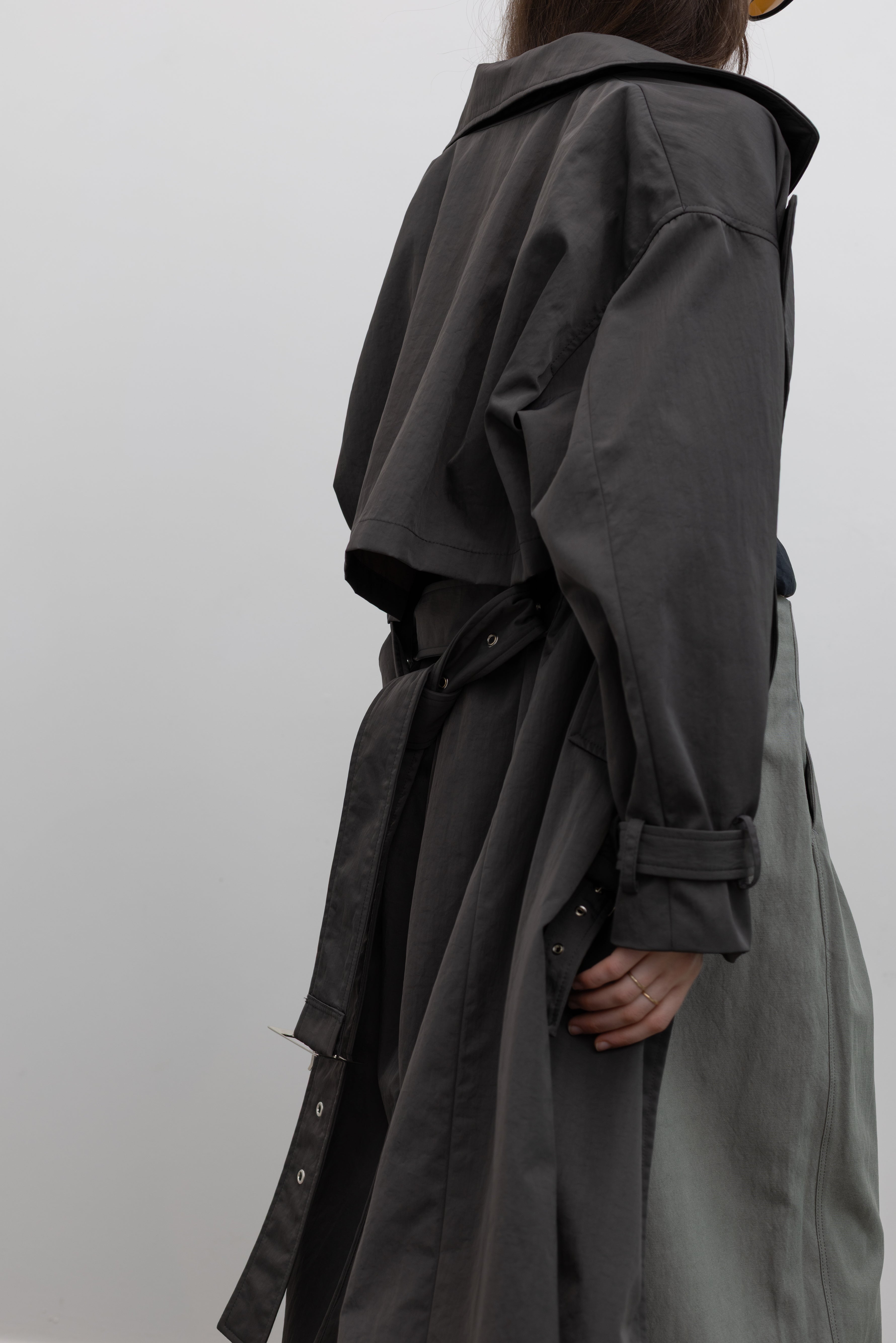 Charcoal Nylon Oversized Trench