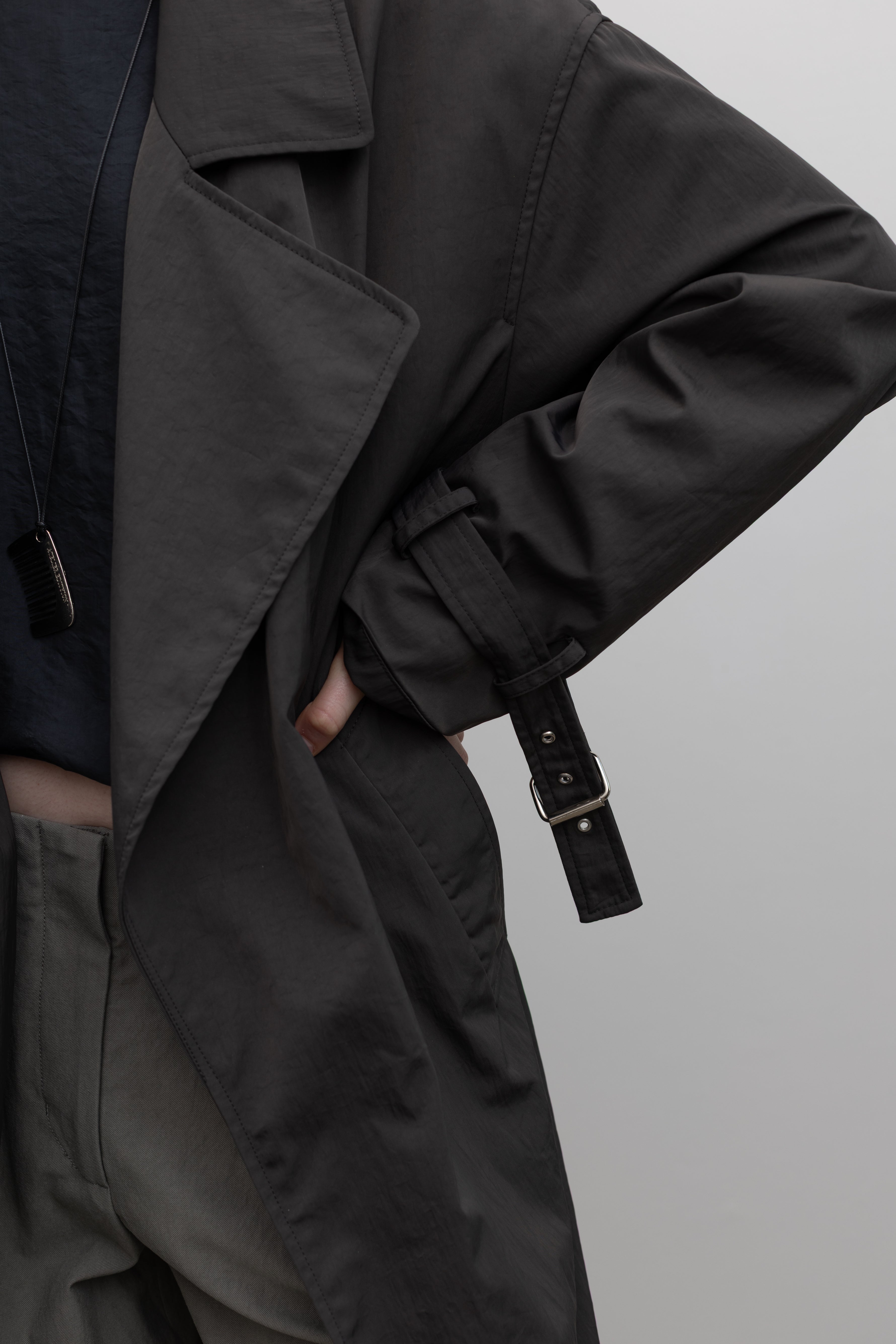 Charcoal Nylon Oversized Trench