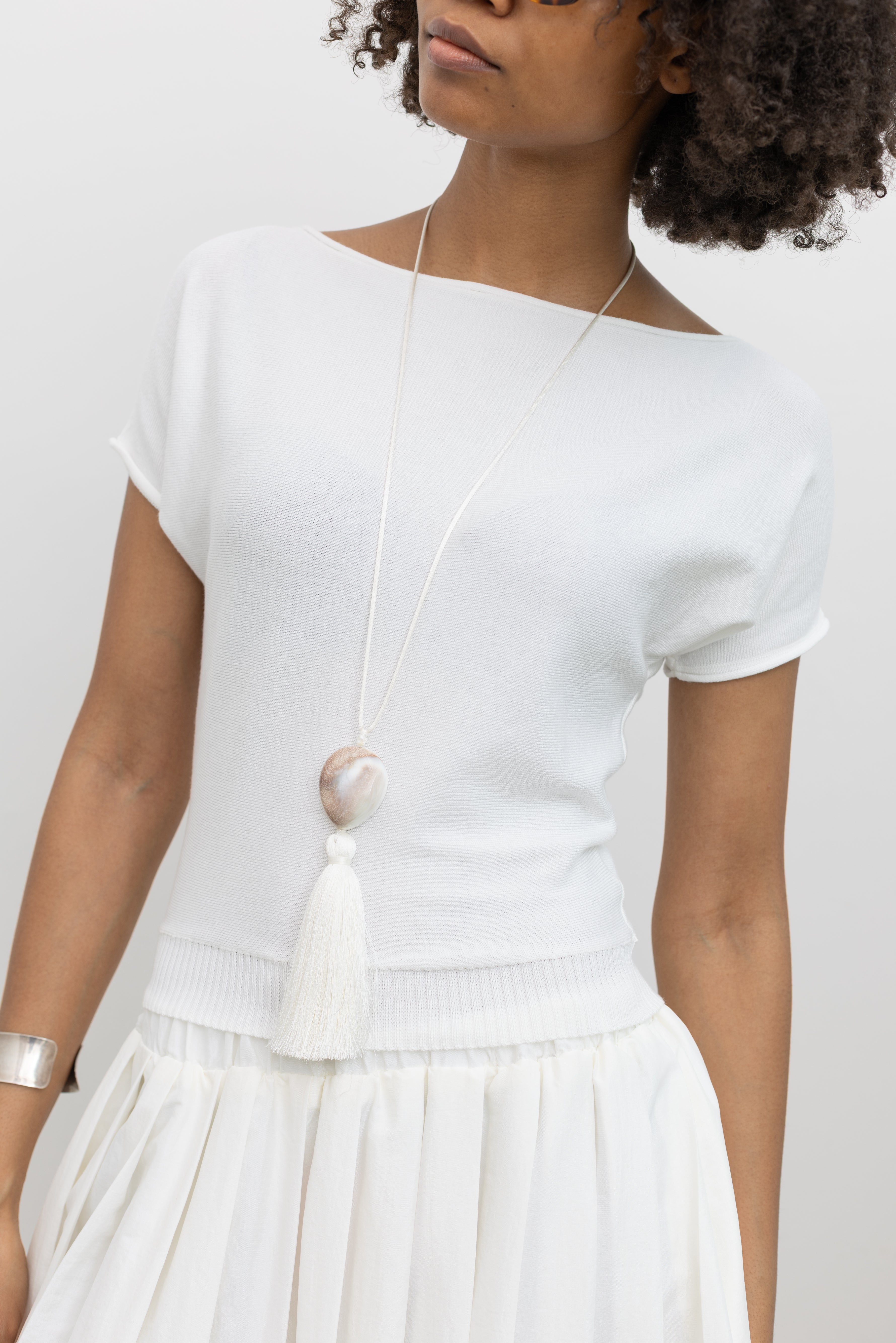 Ivory Seashell Fossil Tassel Necklace