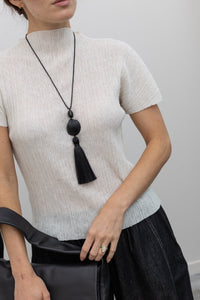 Ivory Mock Neck Pleated Top