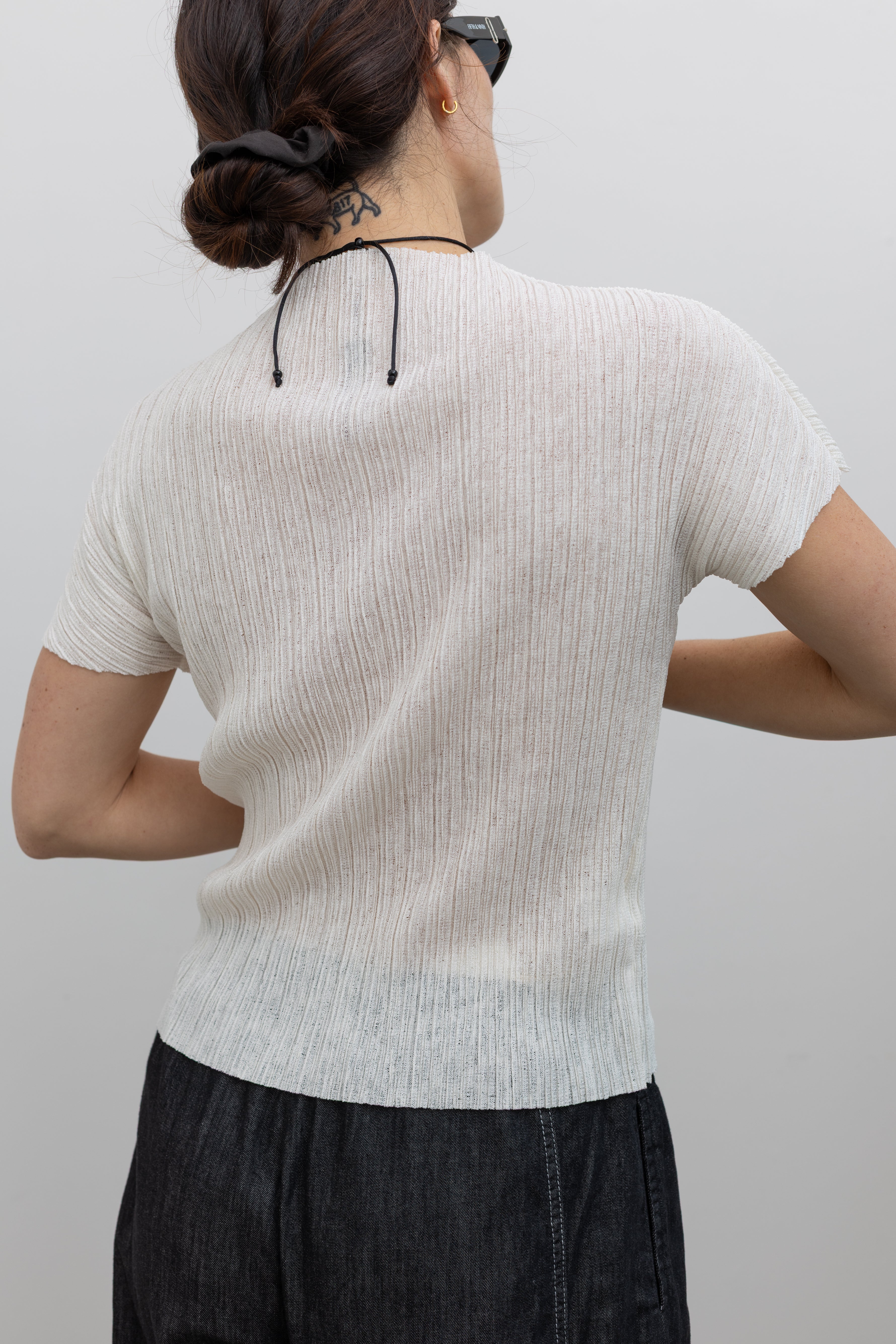 Ivory Mock Neck Pleated Top