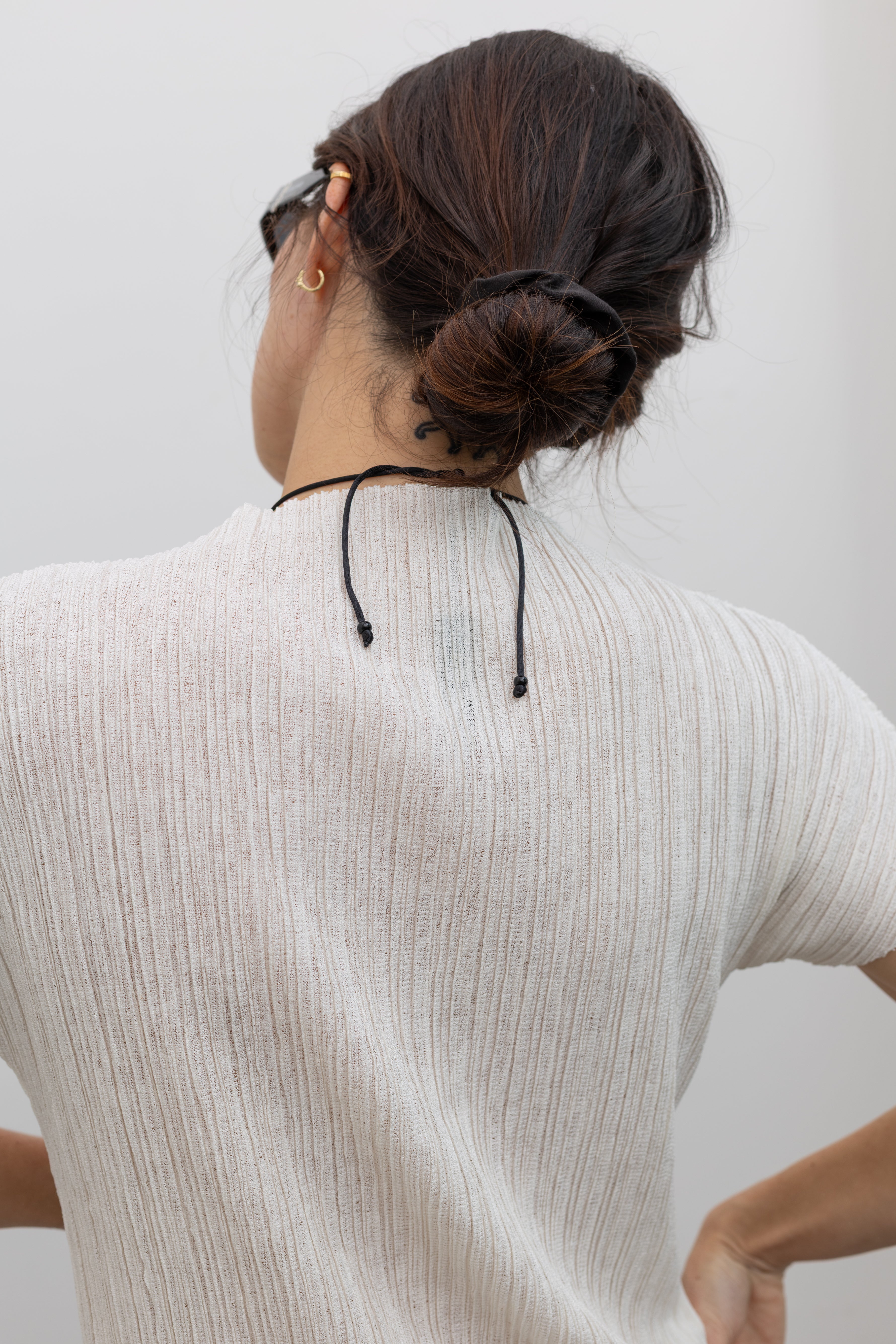 Ivory Mock Neck Pleated Top