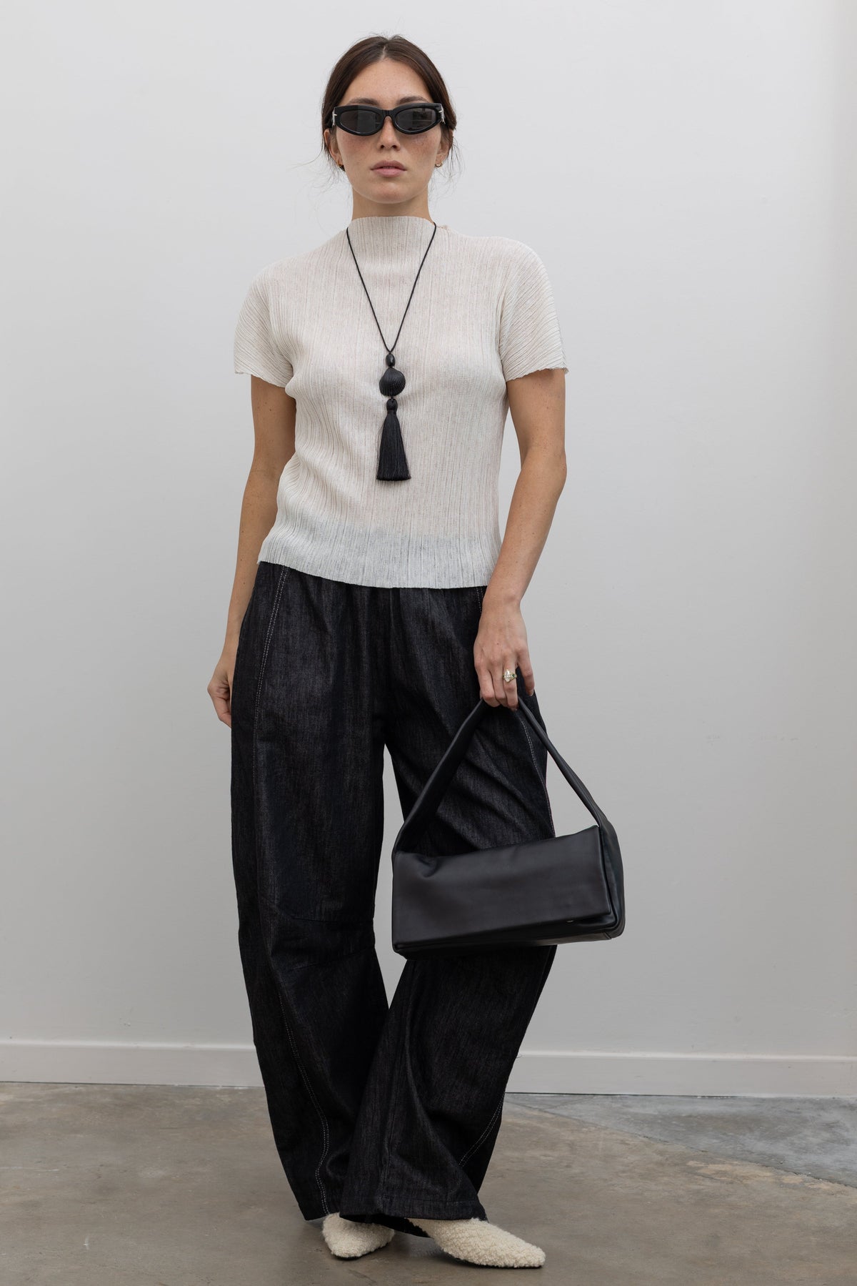 Ivory Mock Neck Pleated Top