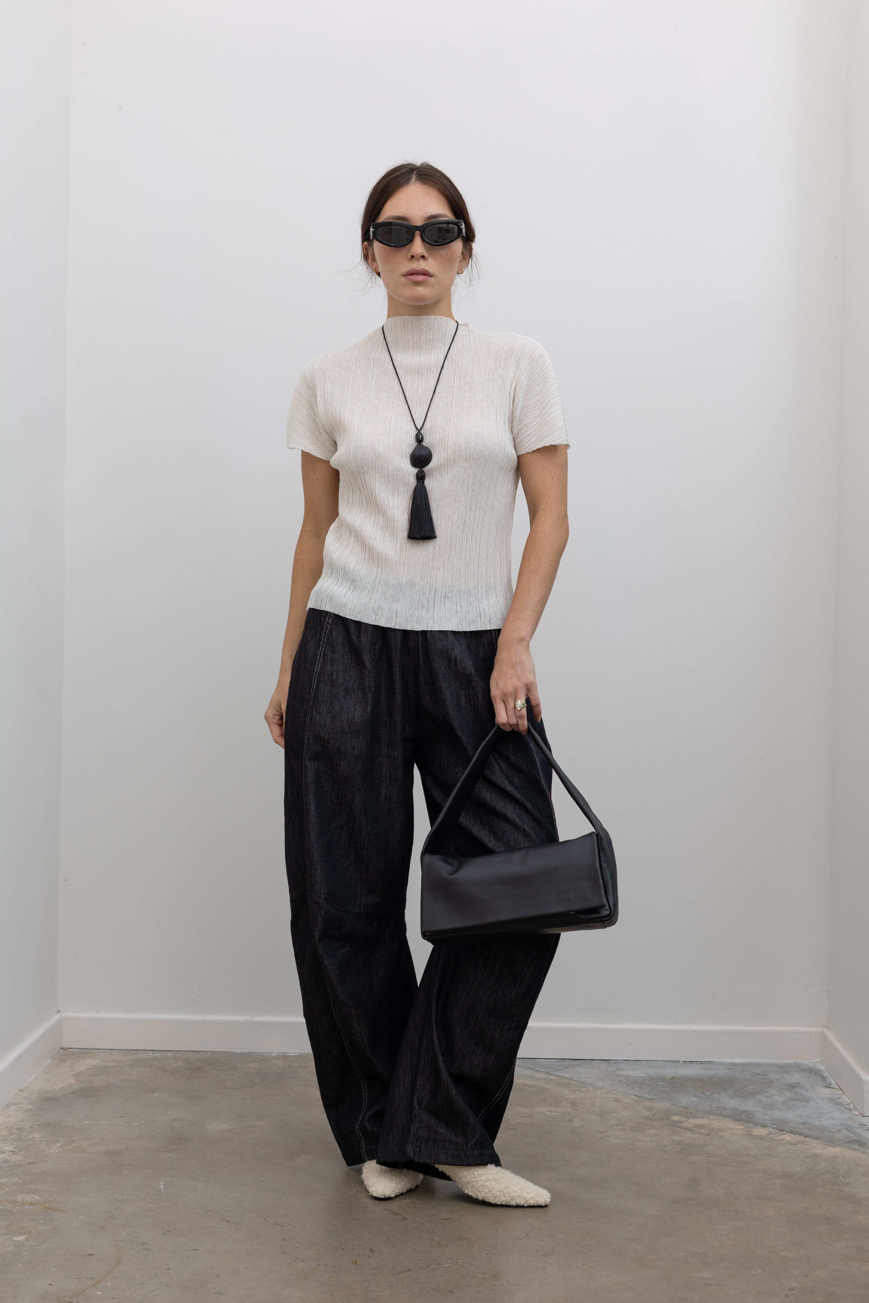 Ivory Mock Neck Pleated Top