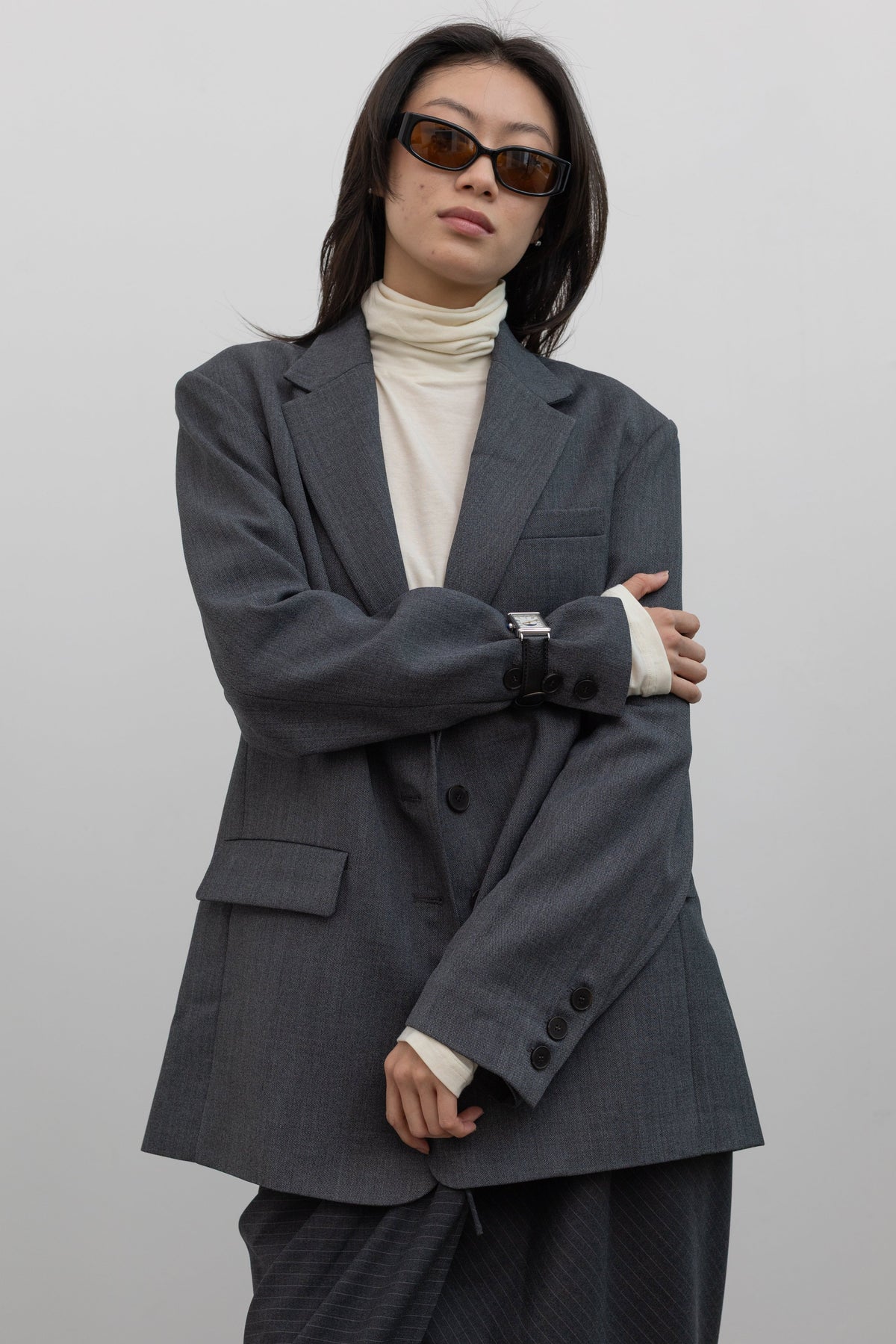 Charcoal Wool Blend Oversized Jacket