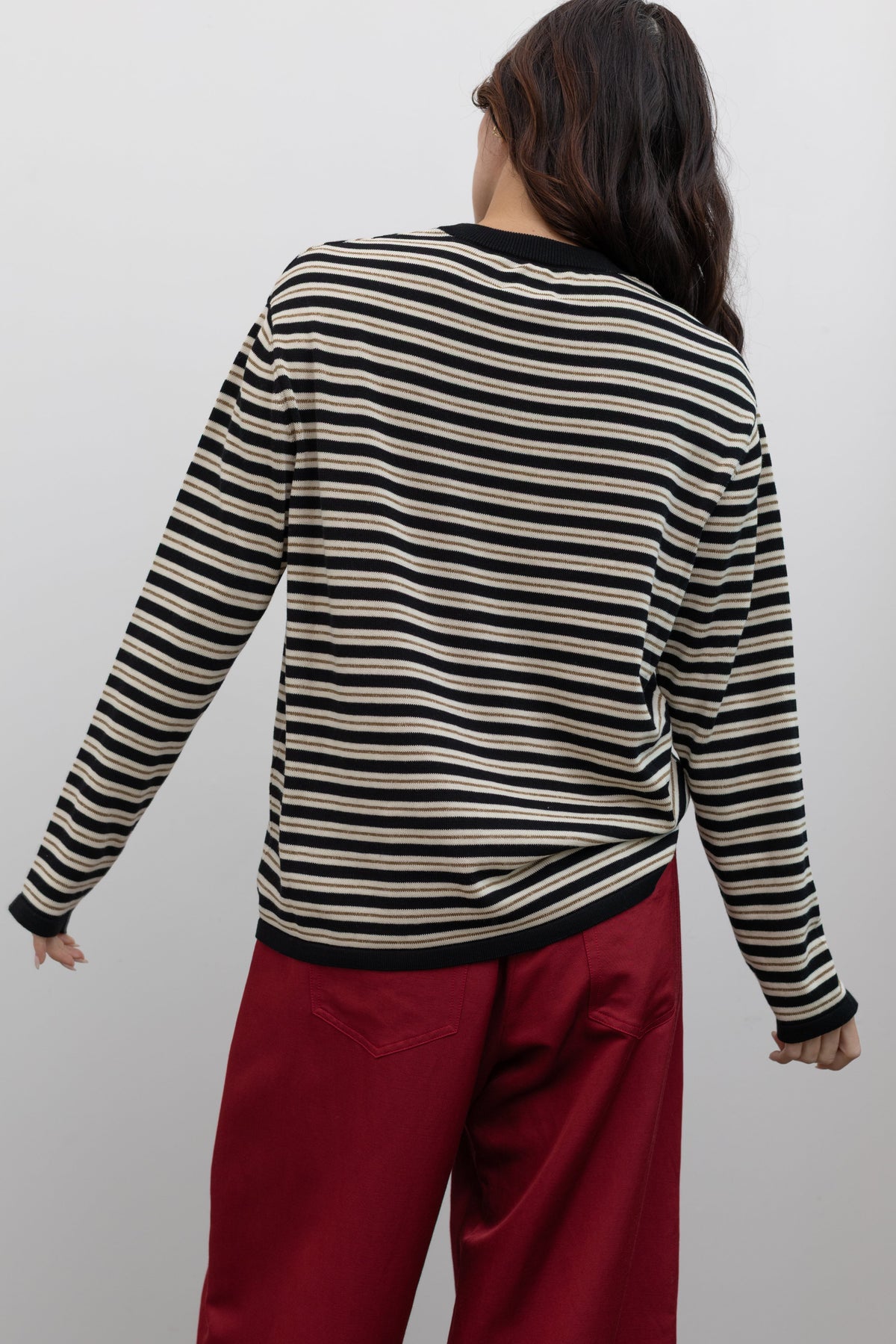 Black Organic Cotton Striped Long Sleeve Tee