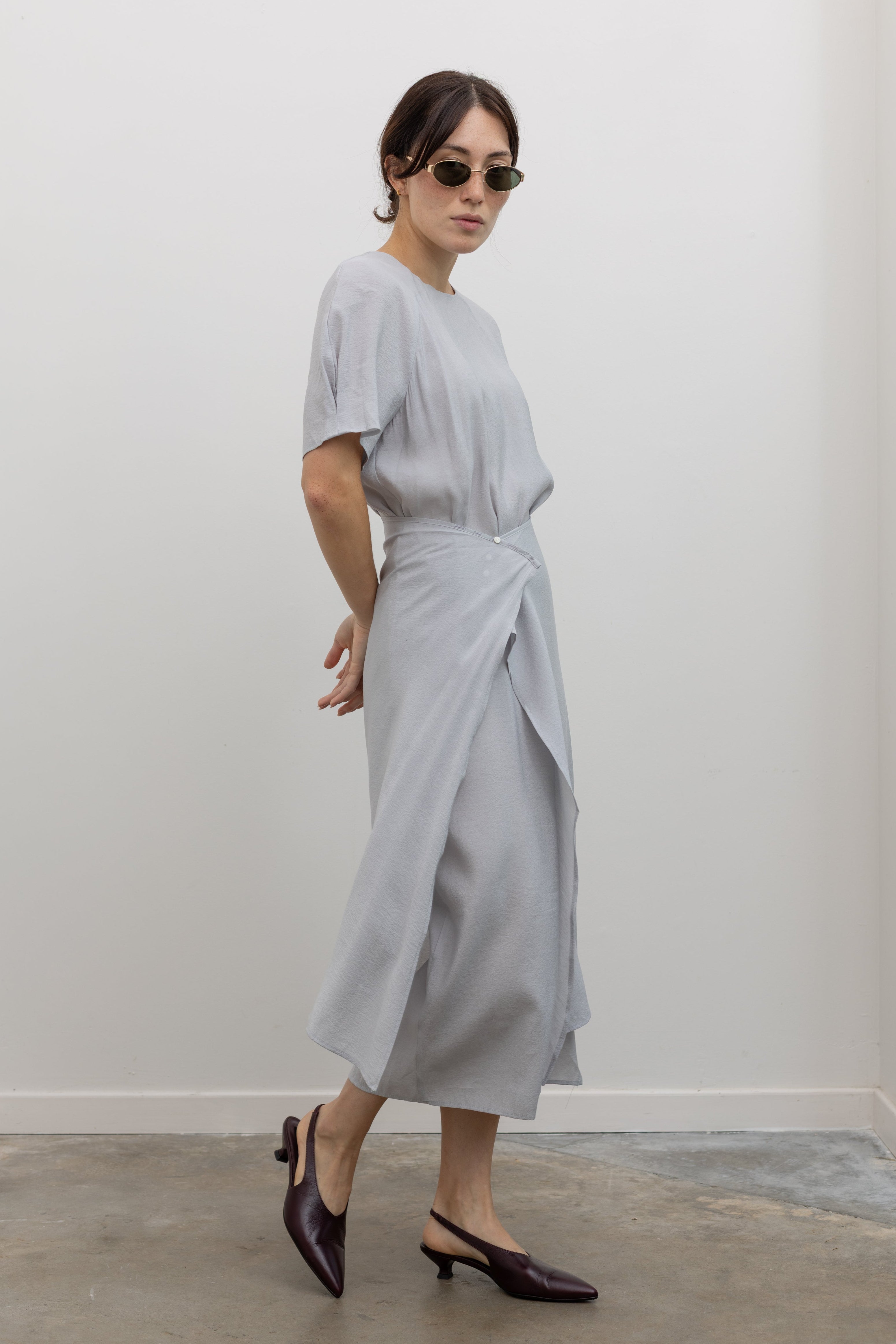 Blue Gray Soft Wrap Dress