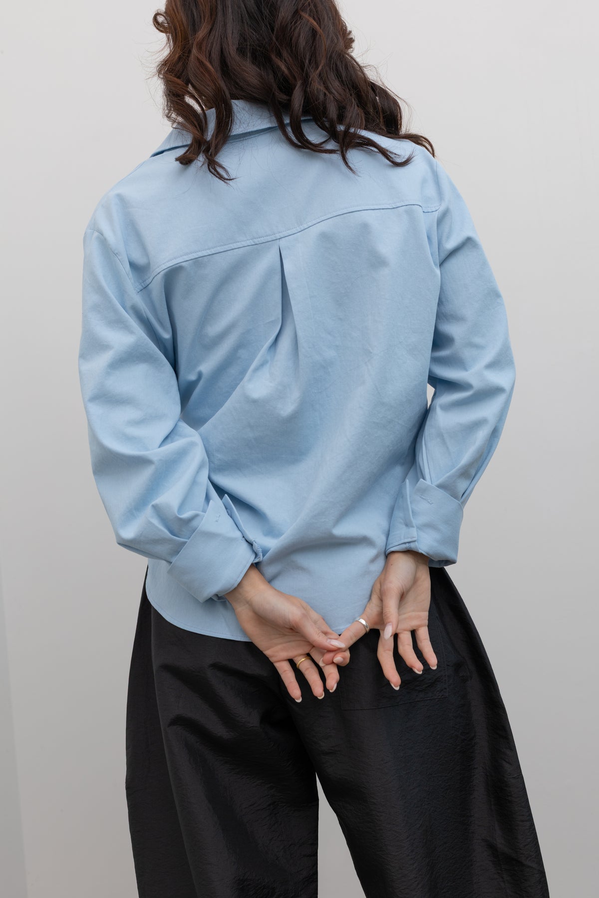 Sky Blue Cotton Side Tie Button Down Top