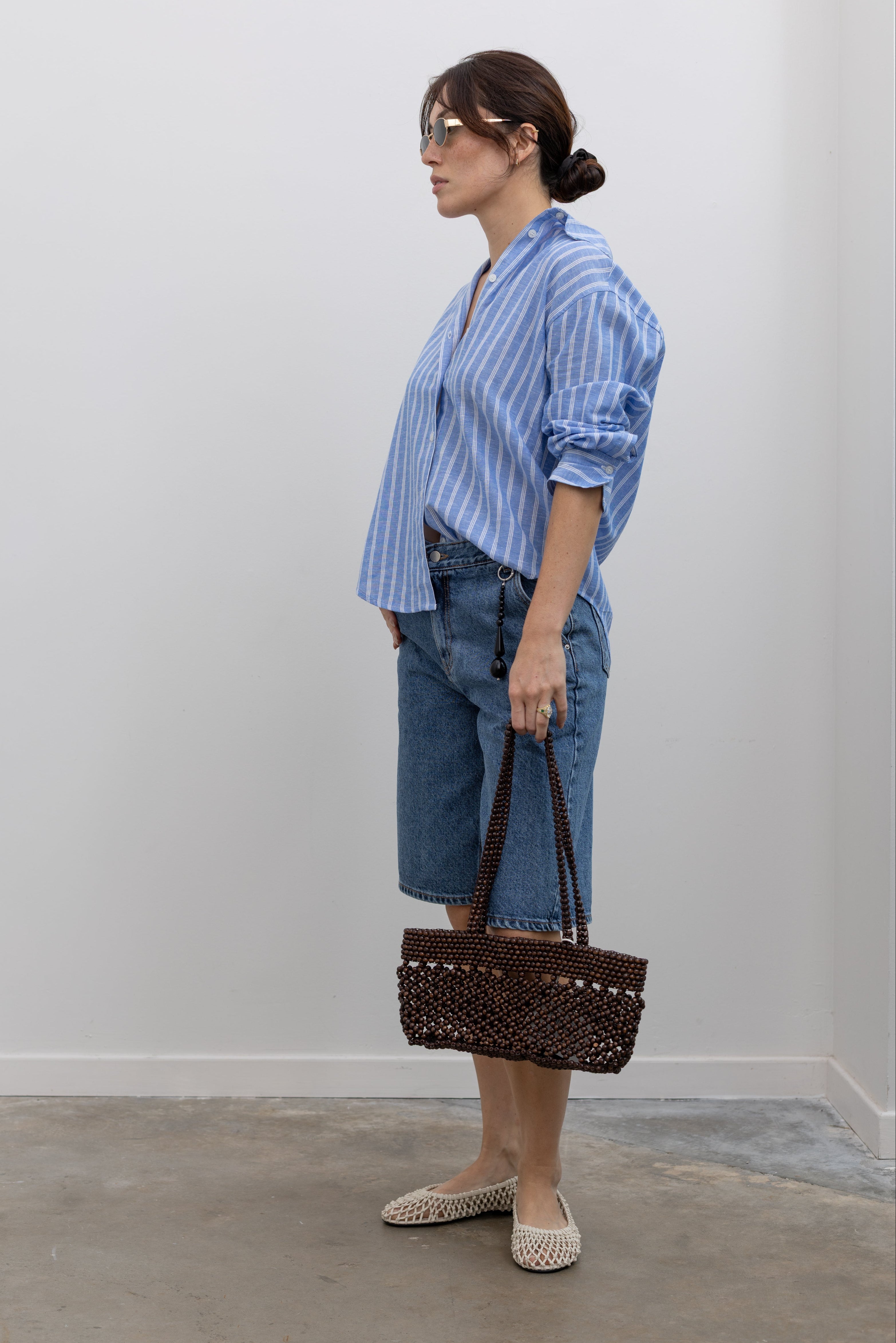 Brown Wooden Beads Mini Bag