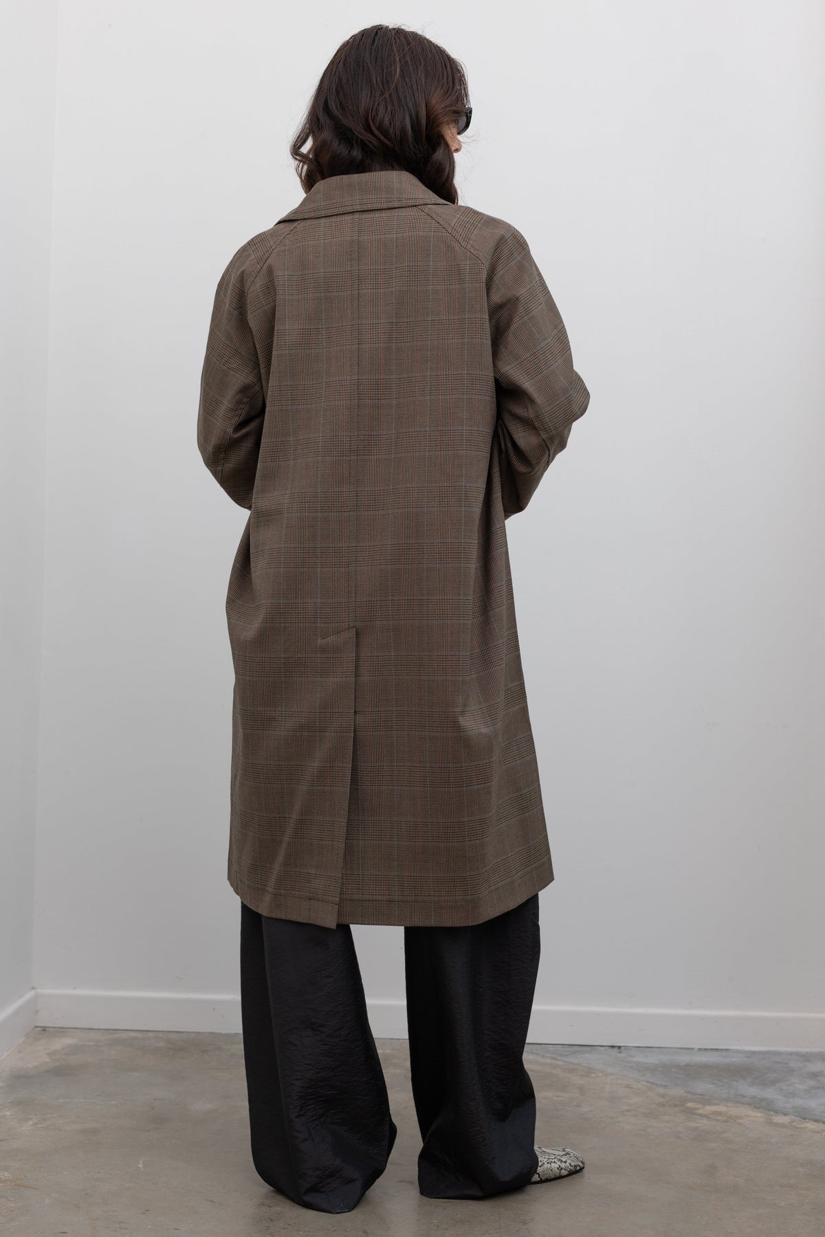 Brown Plaid Wool Blend Trench Coat
