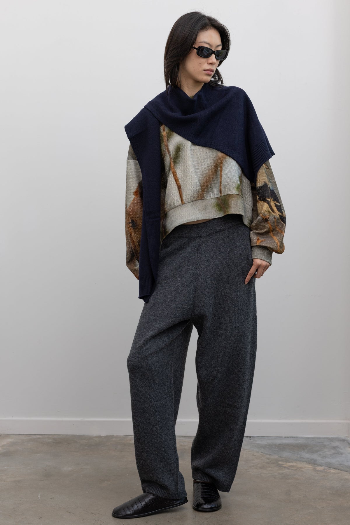 Charcoal Barrel Leg Knit Pants