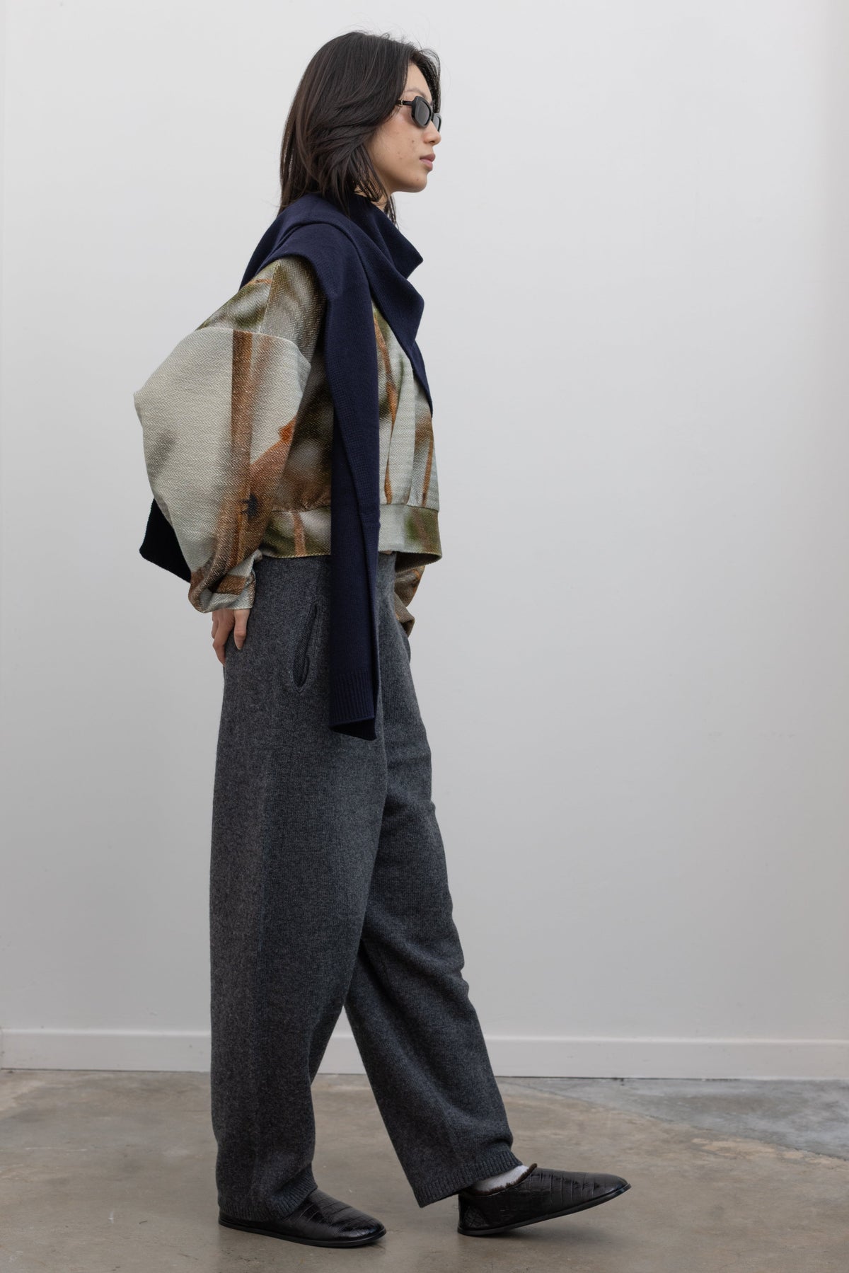 Charcoal Barrel Leg Knit Pants
