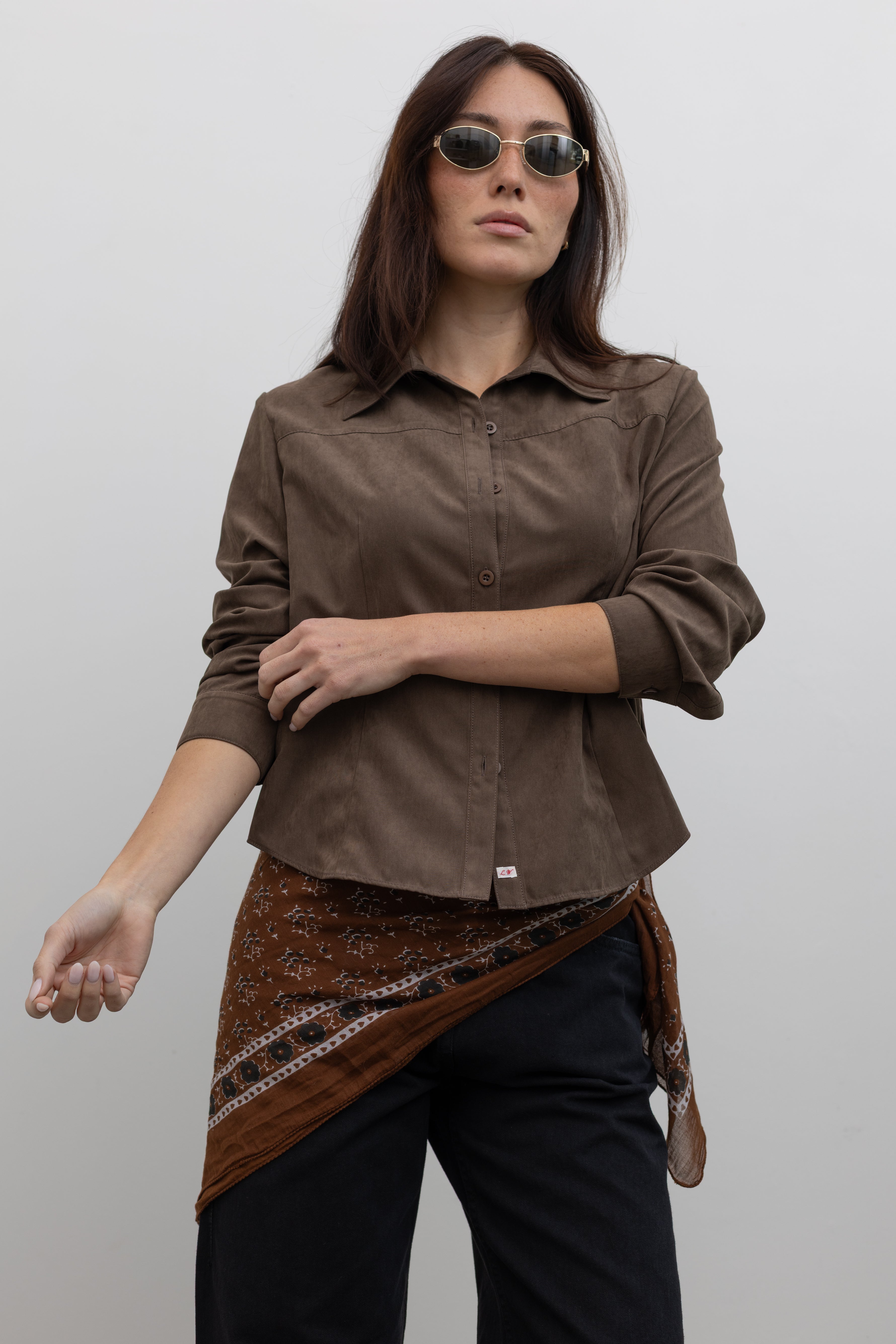 Brown Peached Slim Fitted Shirt