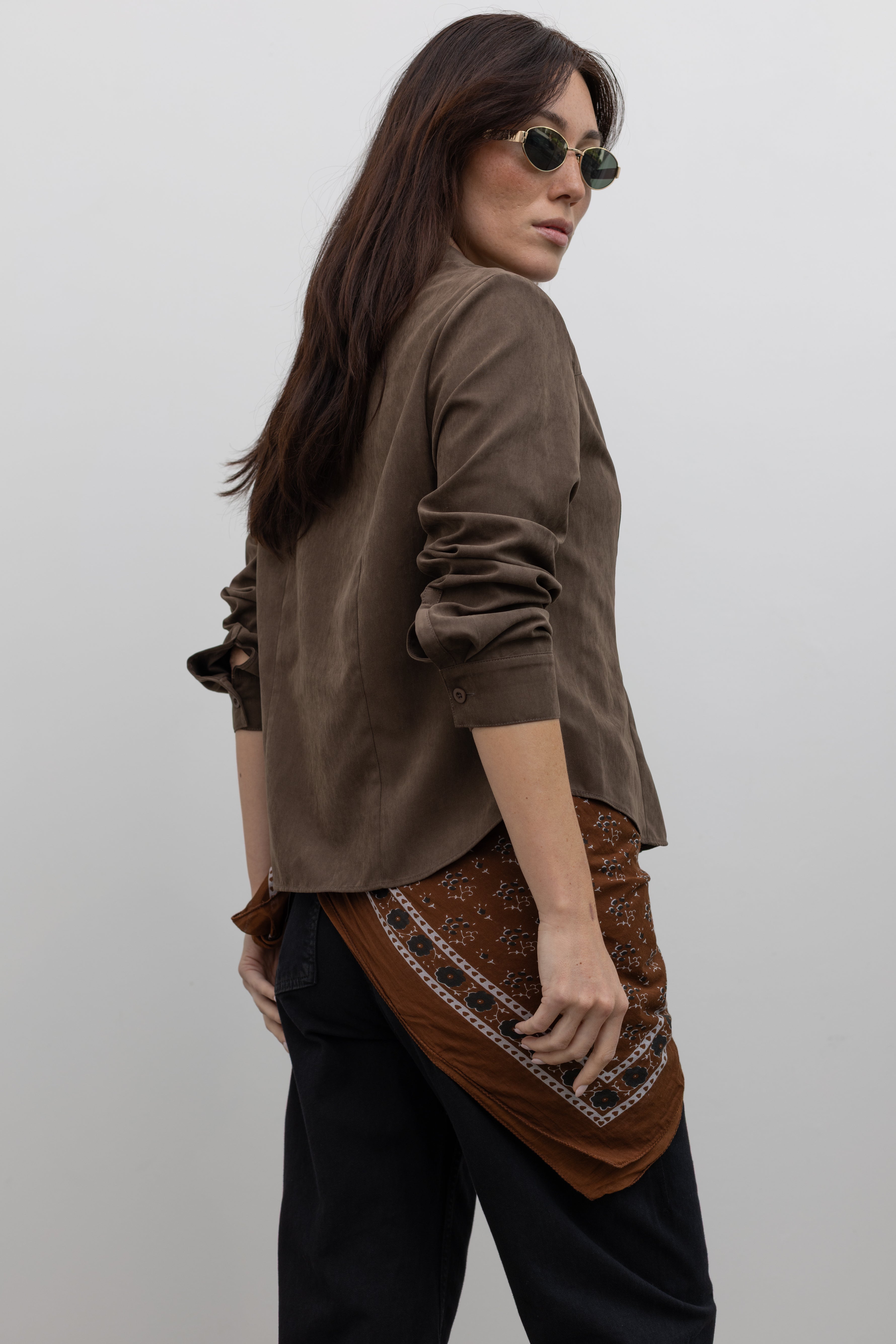 Brown Peached Slim Fitted Shirt