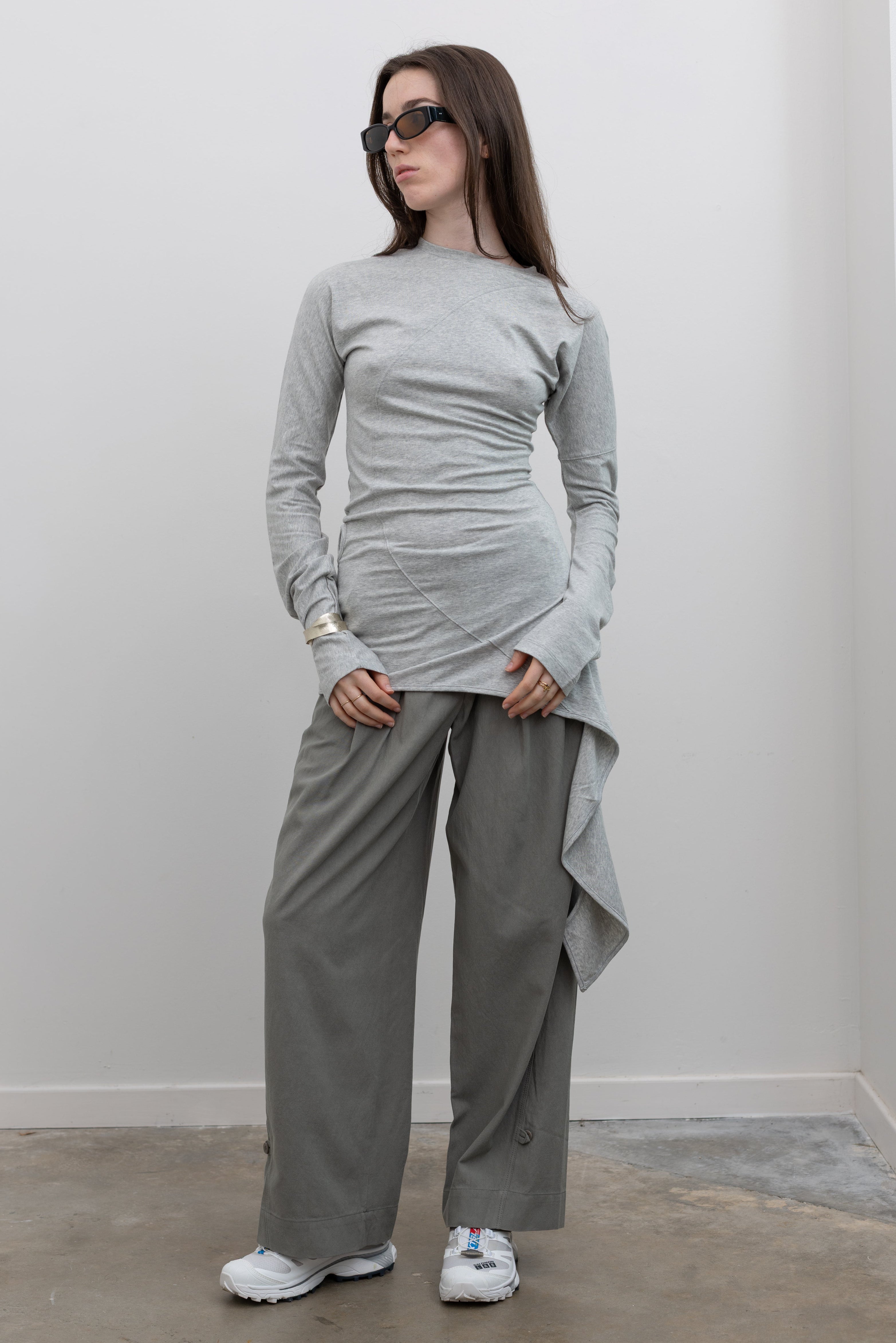 Gray Long Sleeve Wrap T-Shirt