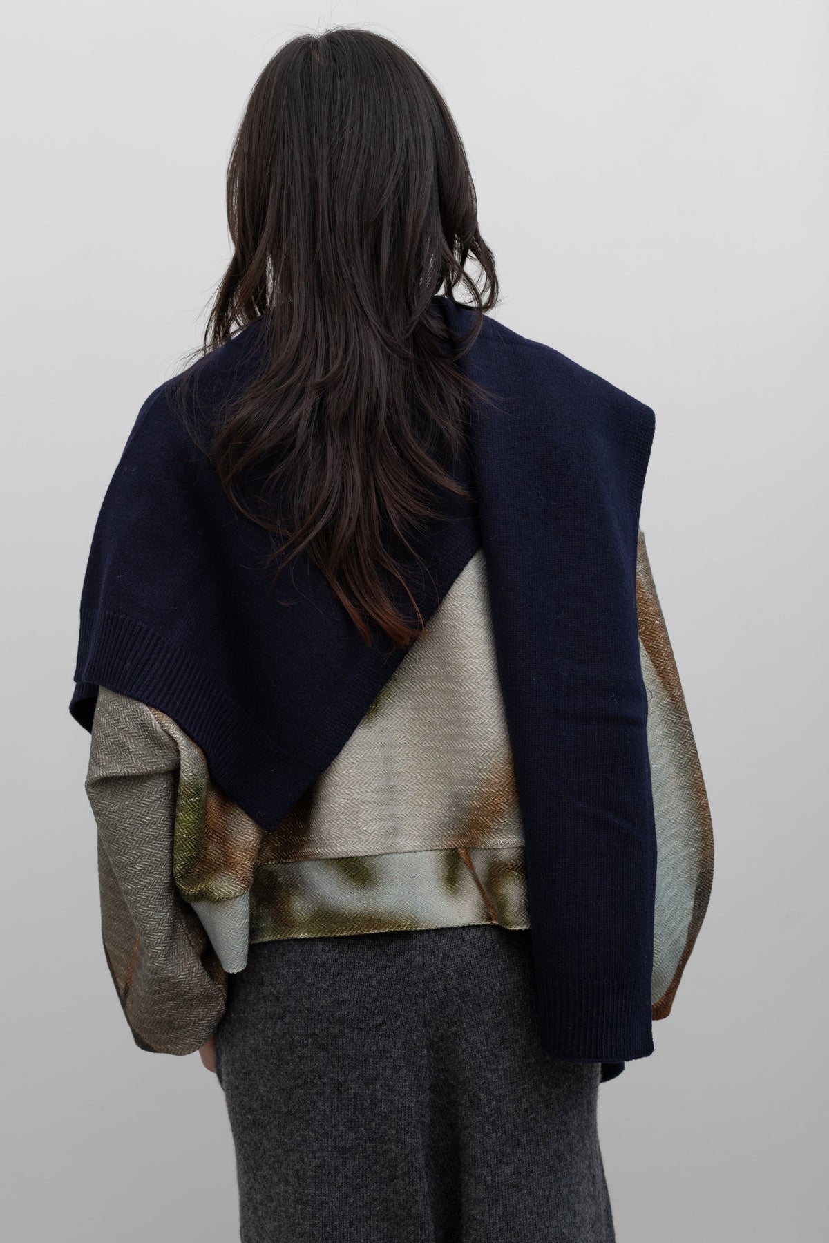 Navy Wool Blend Knit Shawl