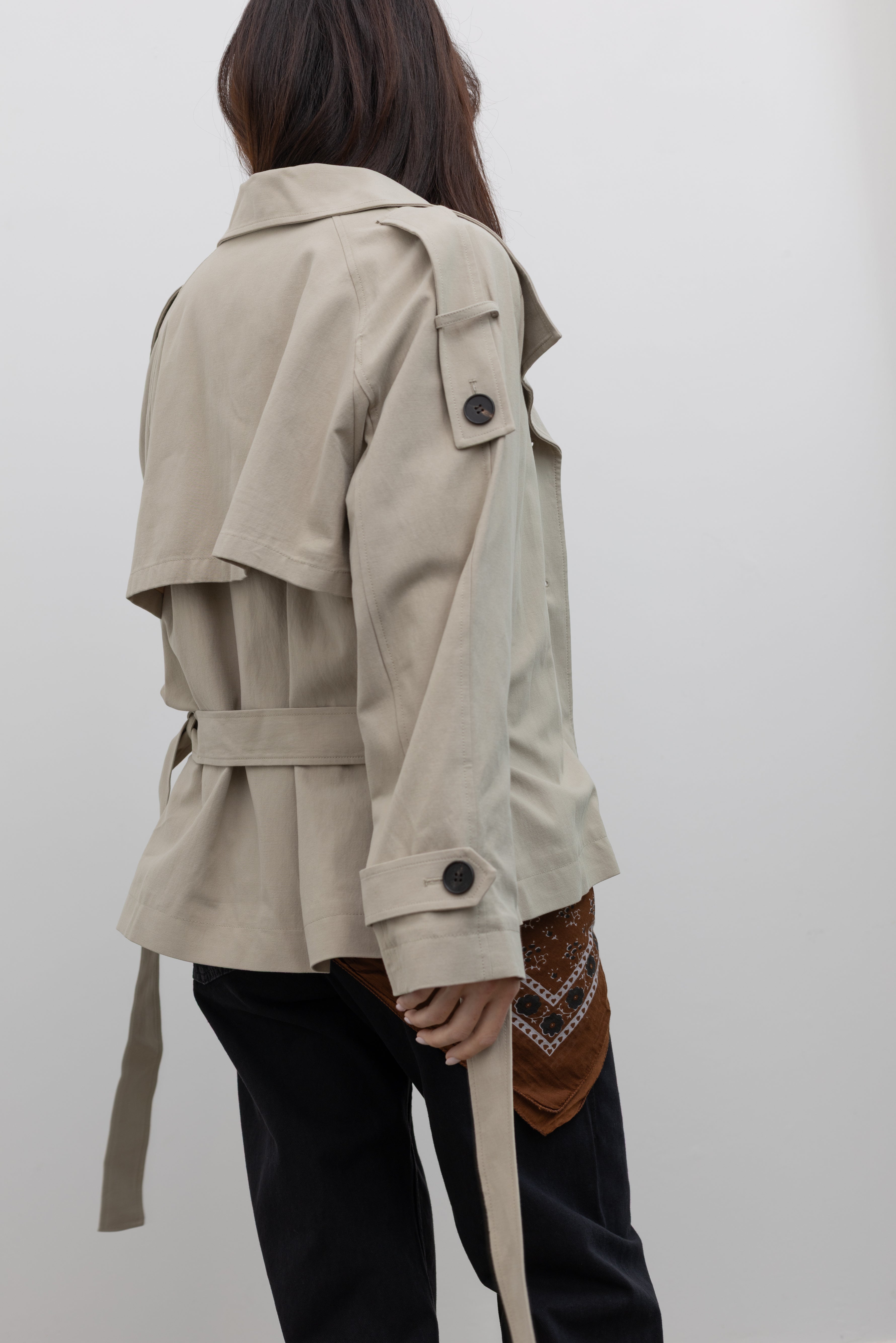 Beige Low Waisted Cotton Field Jacket