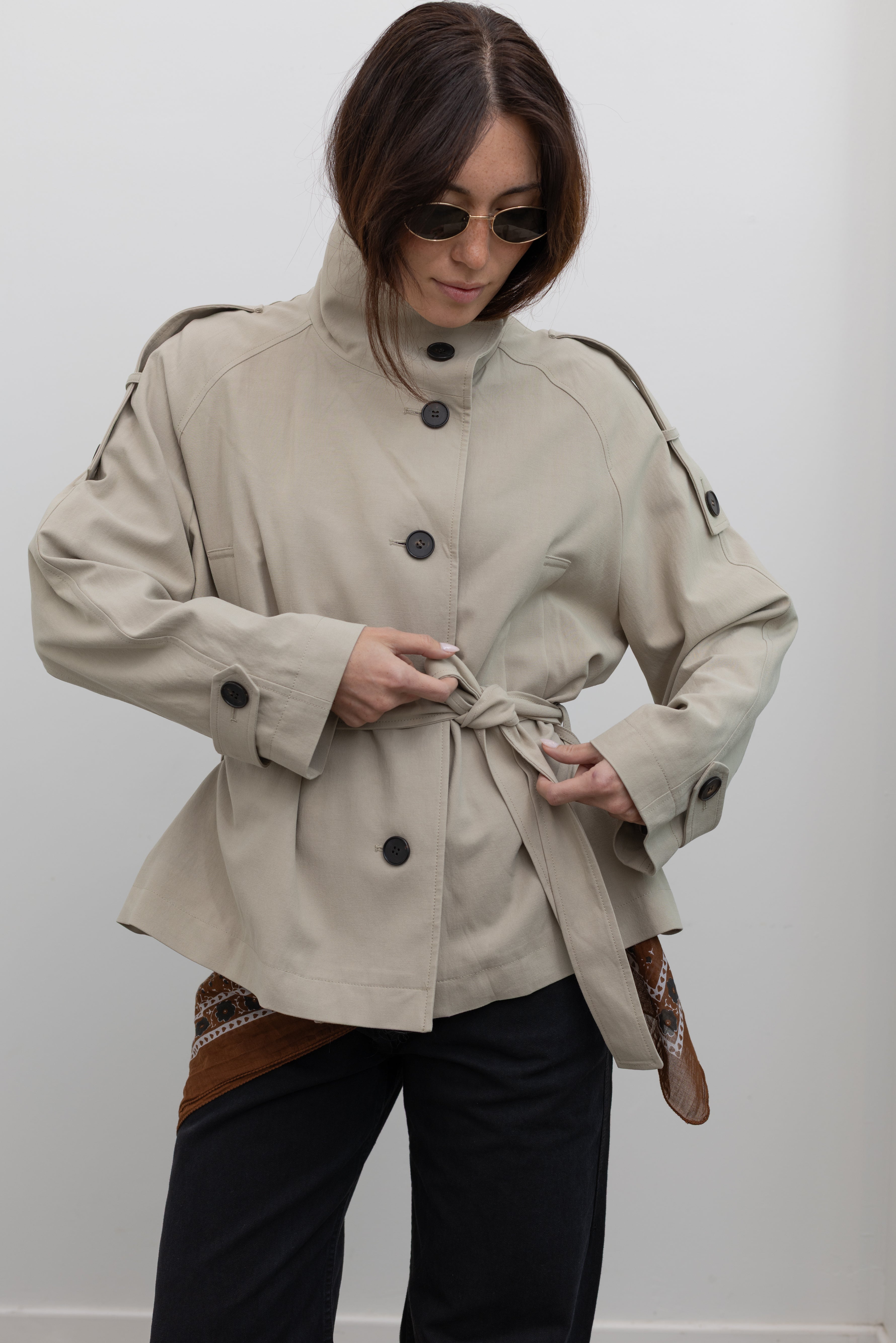 Beige Low Waisted Cotton Field Jacket