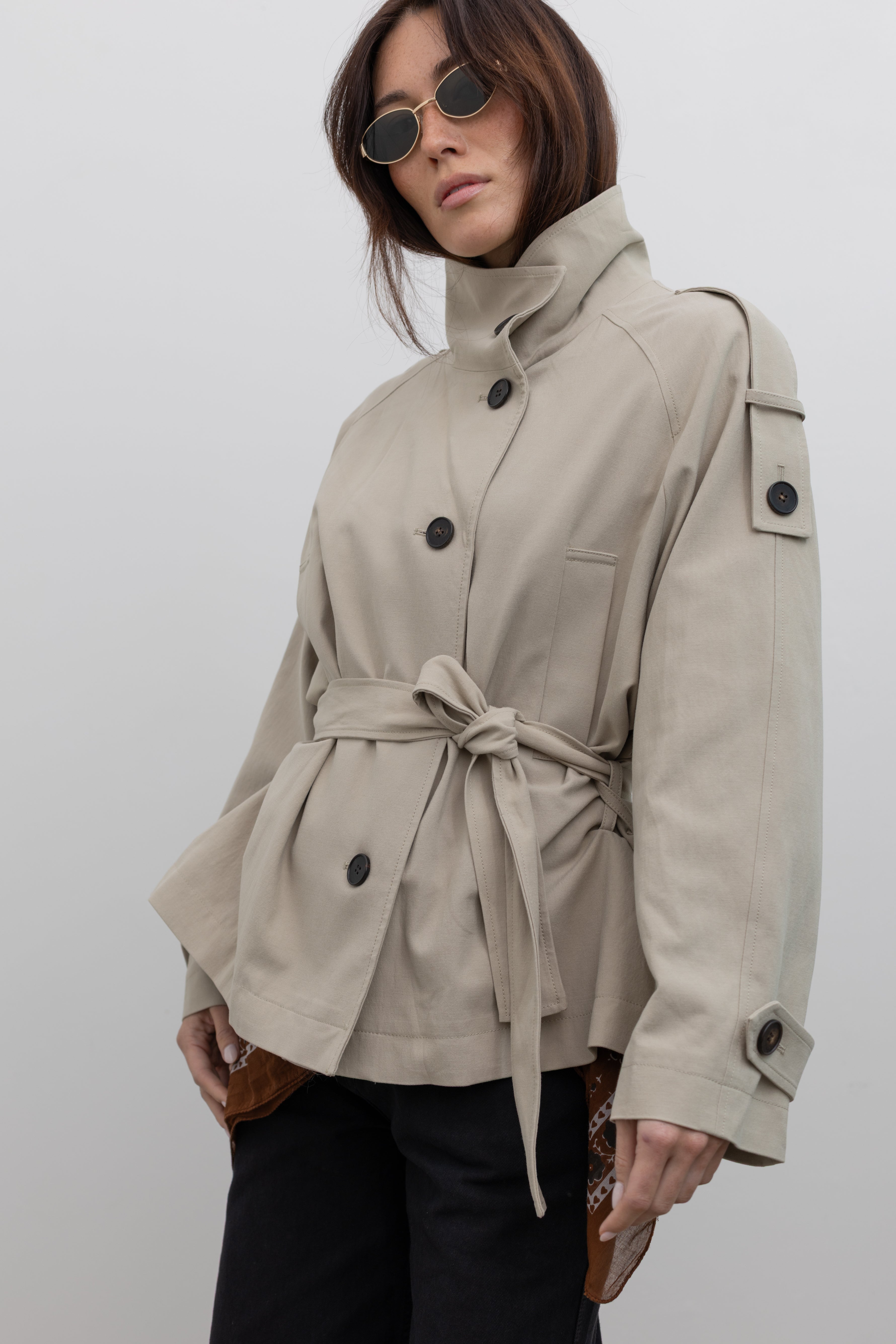 Beige Low Waisted Cotton Field Jacket