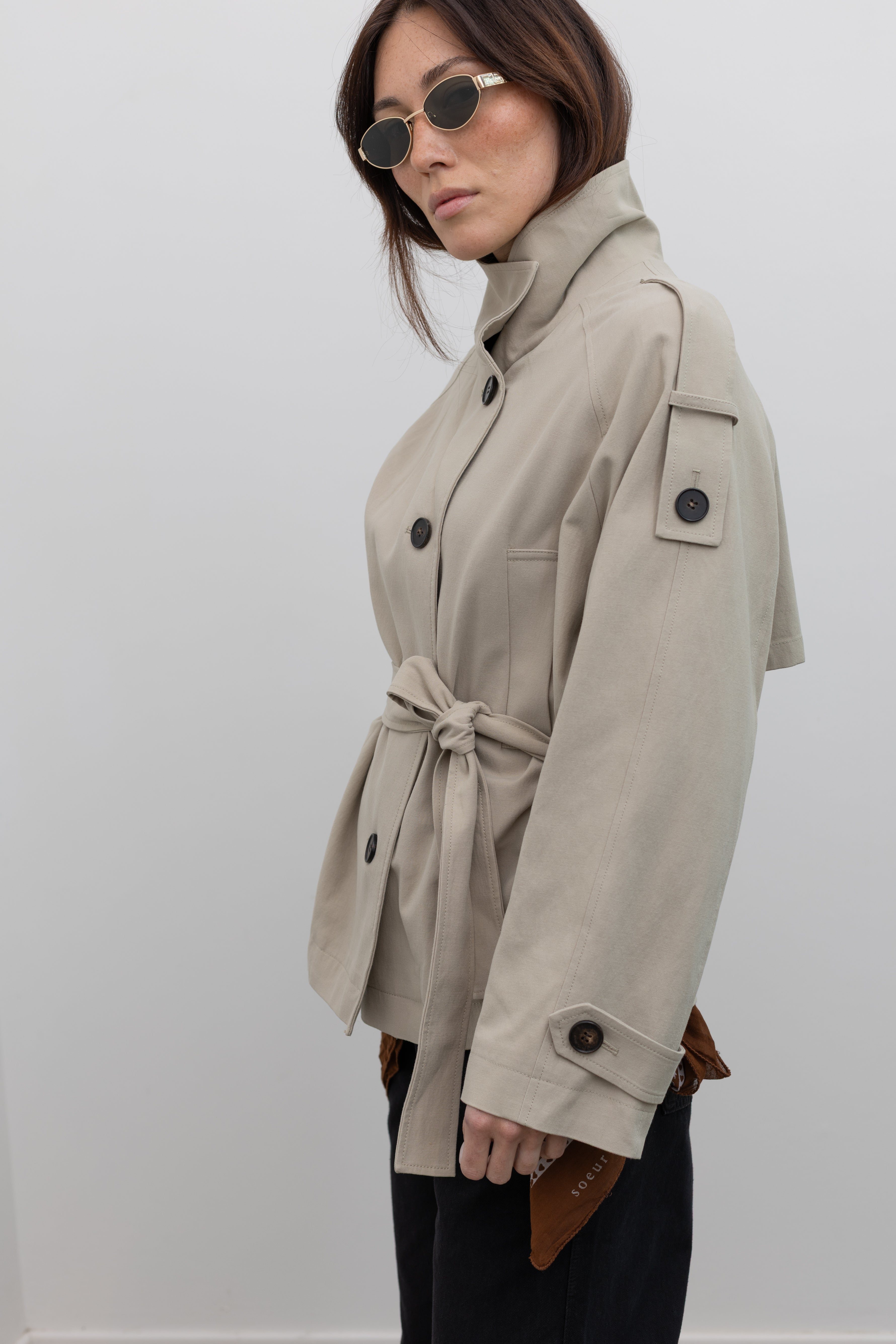 Beige Low Waisted Cotton Field Jacket