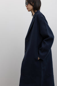 Navy Single-Breasted Handmade Wool Coat