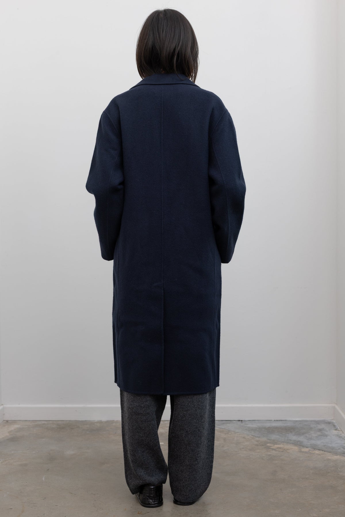 Navy Single-Breasted Handmade Wool Coat